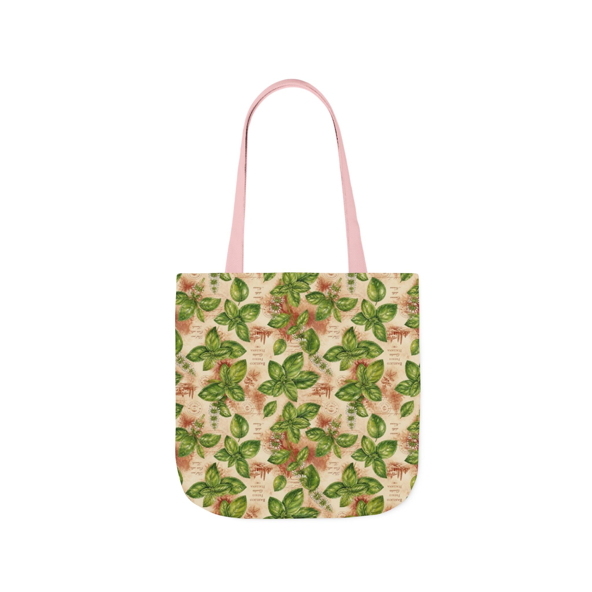 Fresh Basil Leaves Canvas Tote Bag Mediterranean Kitchen Watercolor Design Italian Cottagecore Gift