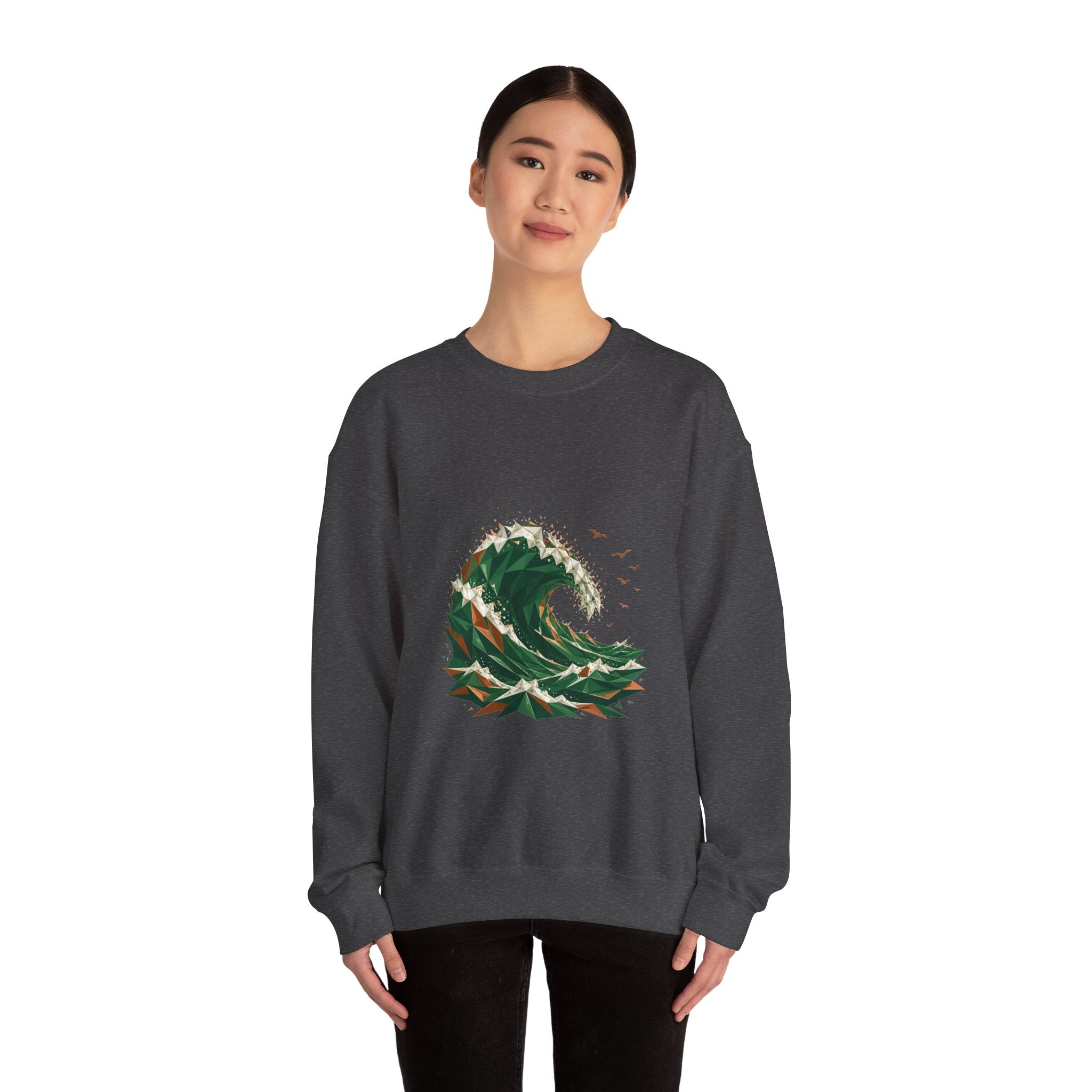 Matching Couple Sweatshirt - Mountain & Ocean Matching Couple Premium Fleece Sweatshirt Geometric Art His Hers Love Gift - Design B