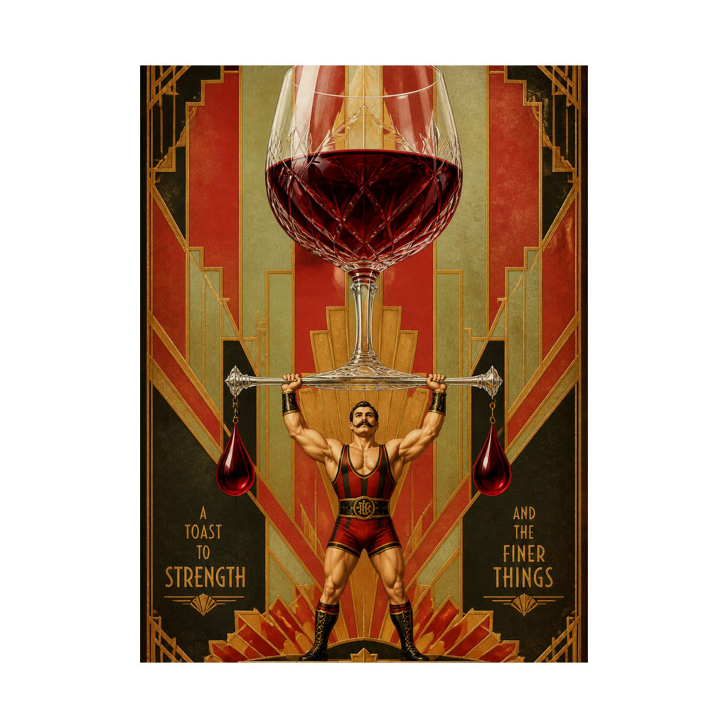 Wine Glass Strongman Wall Art Poster 24×36 Art Deco Bar Area Decor Maximalist Print