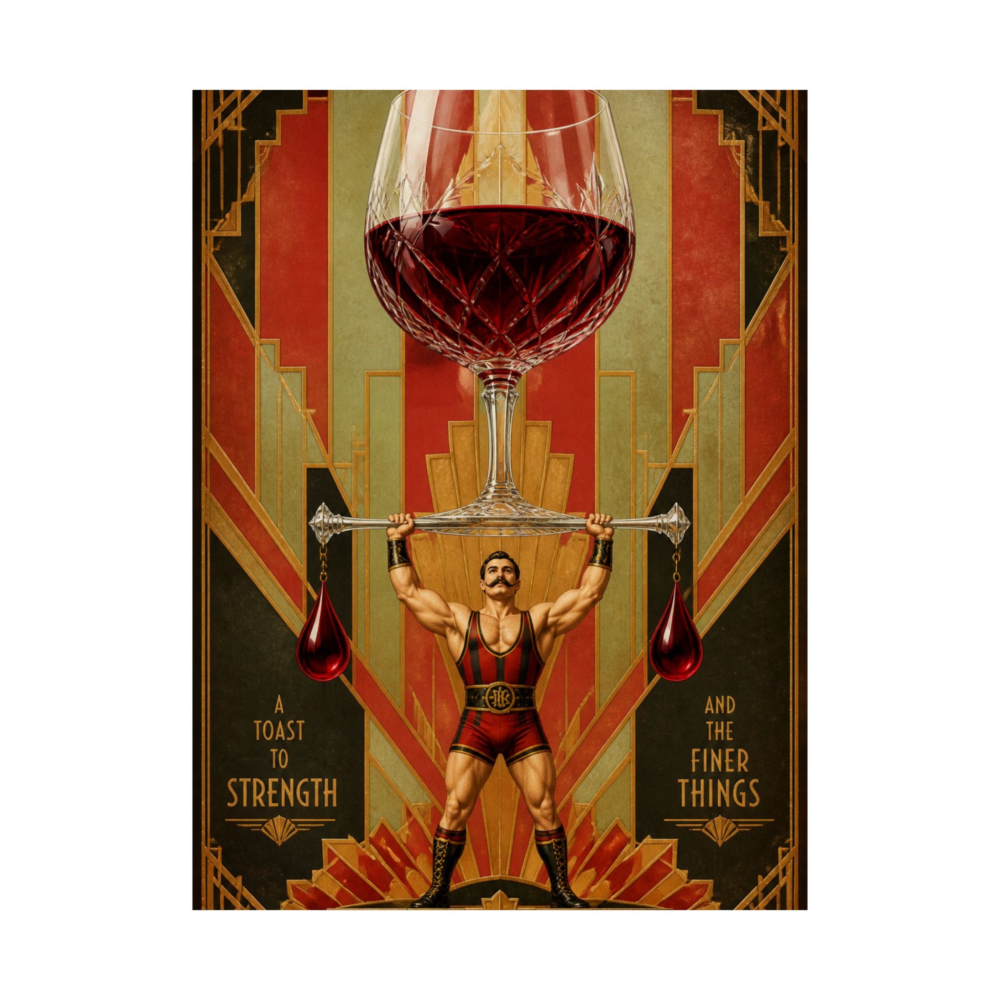 Wine Glass Strongman Wall Art Poster 24×36 Art Deco Bar Area Decor Maximalist Print