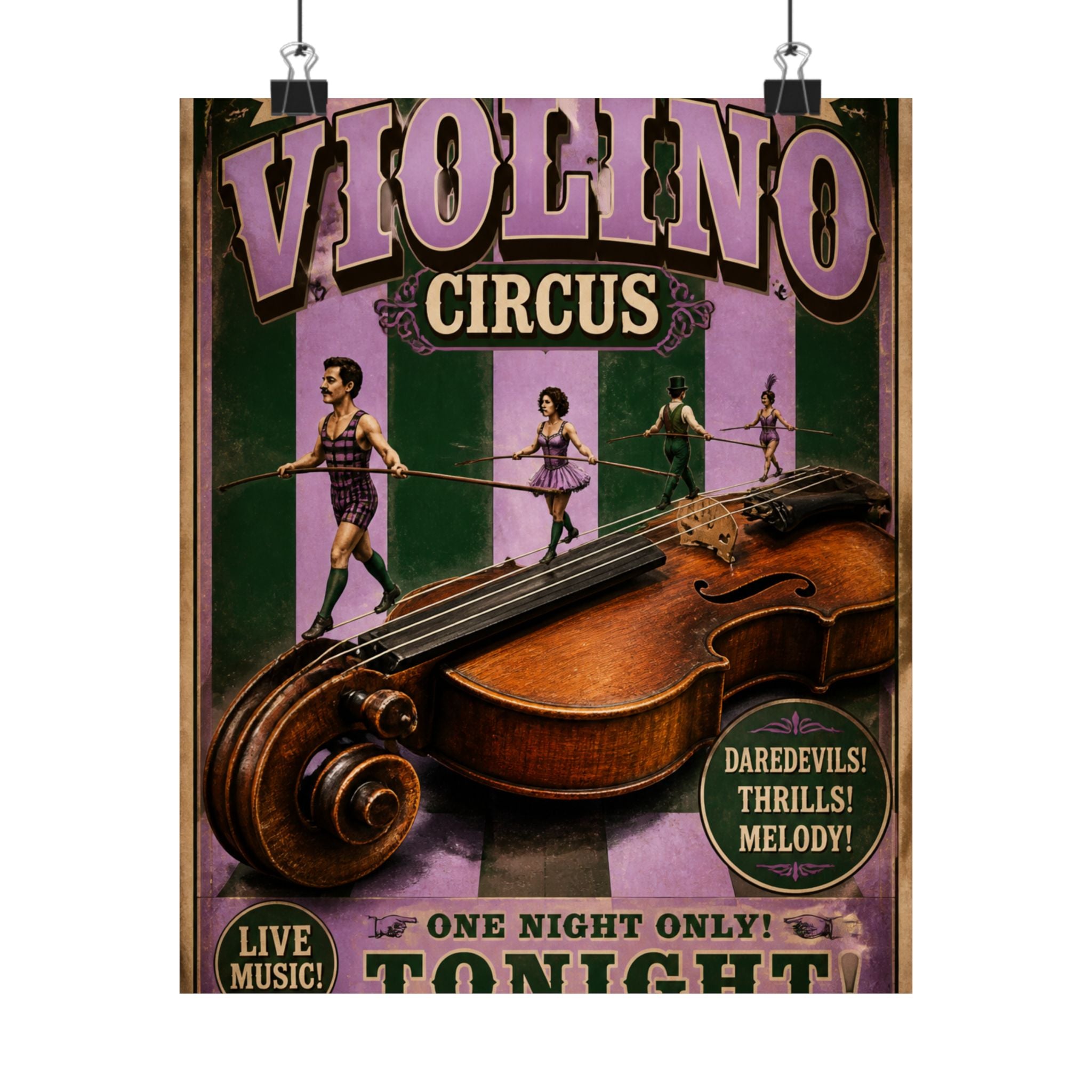 Violin Tightrope Bridge Wall Art Poster 24×36 Vintage Circus Bedroom Decor Maximalist Print