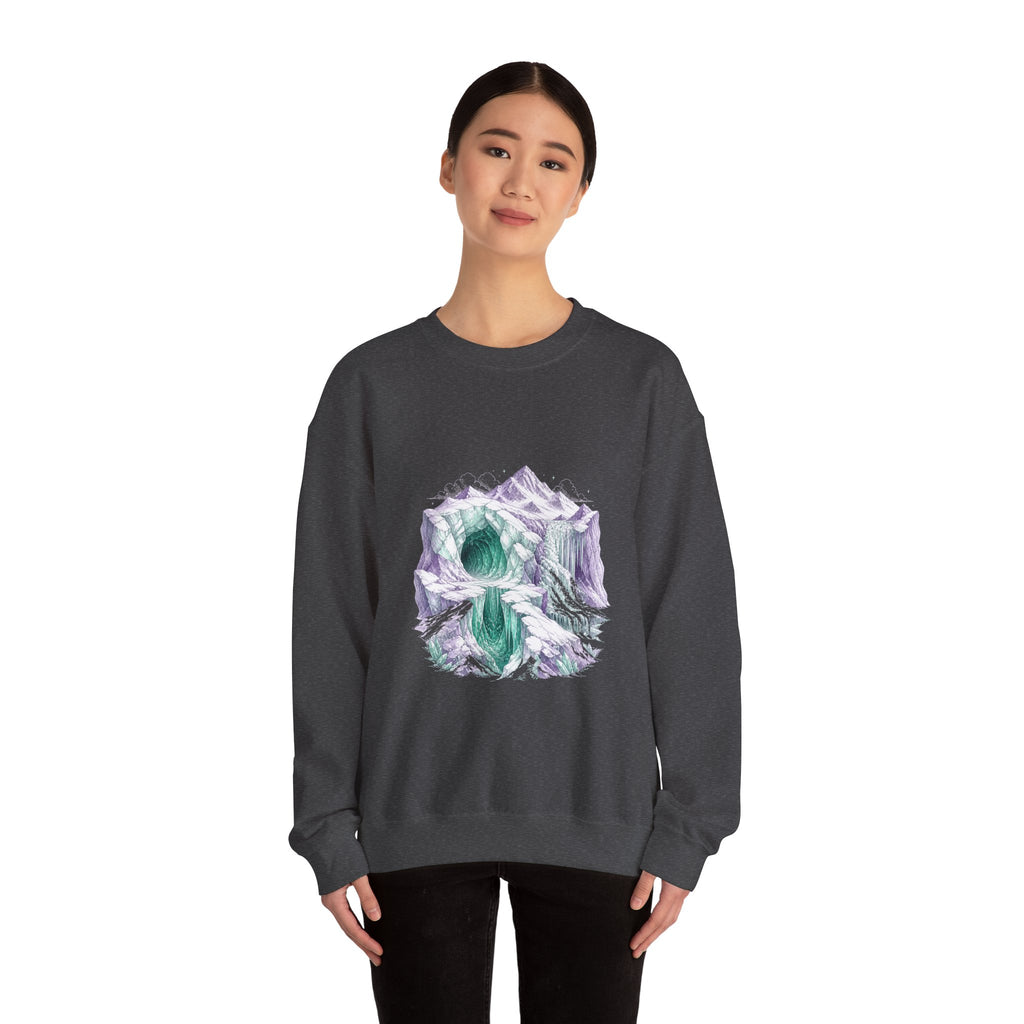 Matching Couple Sweatshirt - Volcano & Glacier Matching Couple Premium Fleece Sweatshirt Hand-Drawn Art His Hers Anniversary Gift - Design B