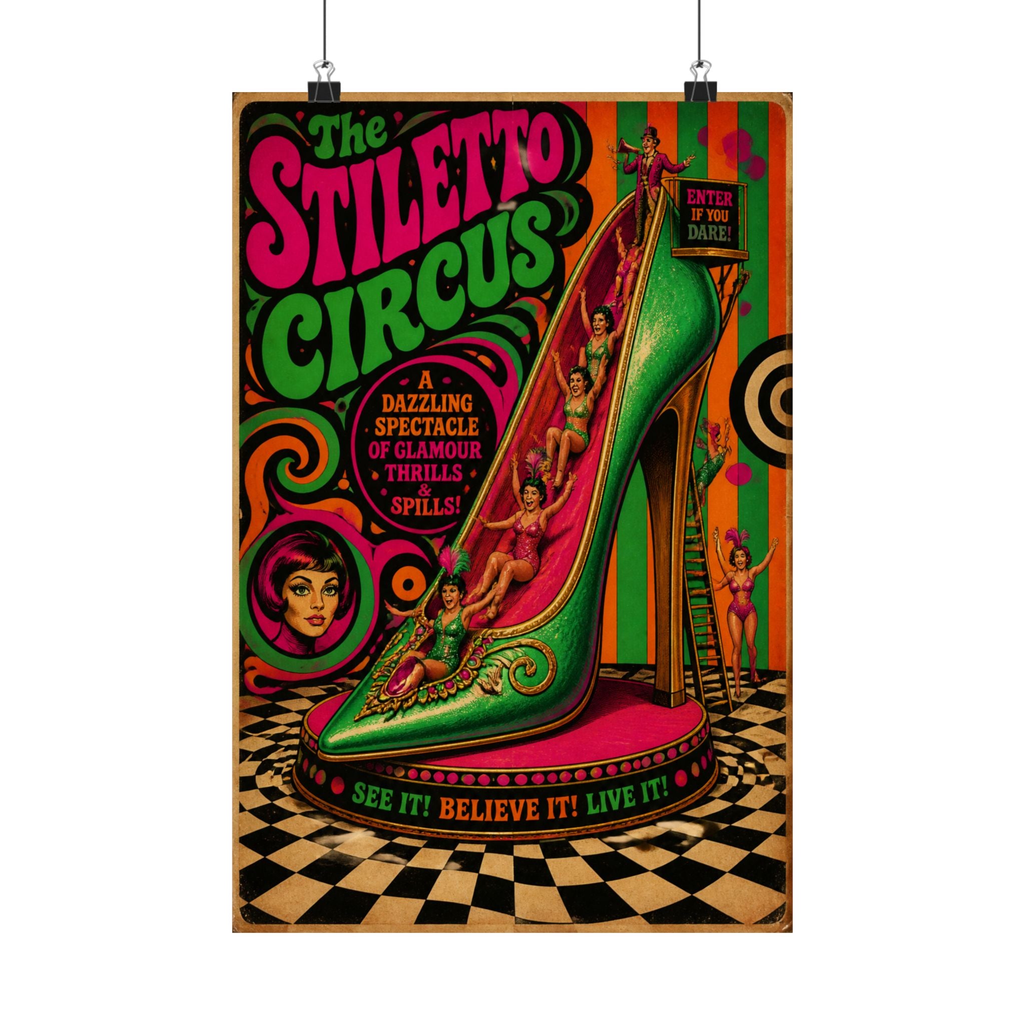 High Heel Slide Wall Art Poster 18×24 Psychedelic Cafe Decor Maximalist Print