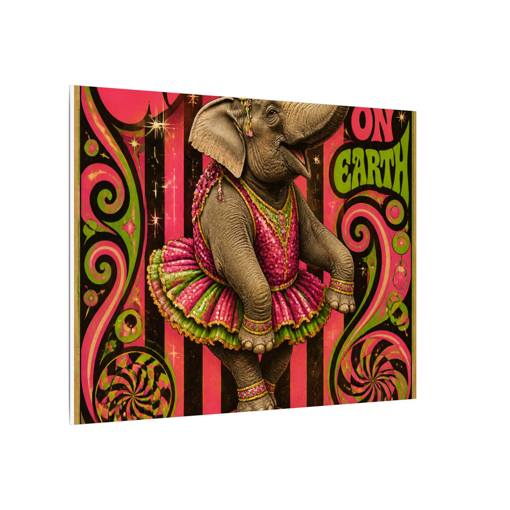 Elephant on Ball Wall Art Canvas 24×36 Psychedelic Dining Room Decor Maximalist Print