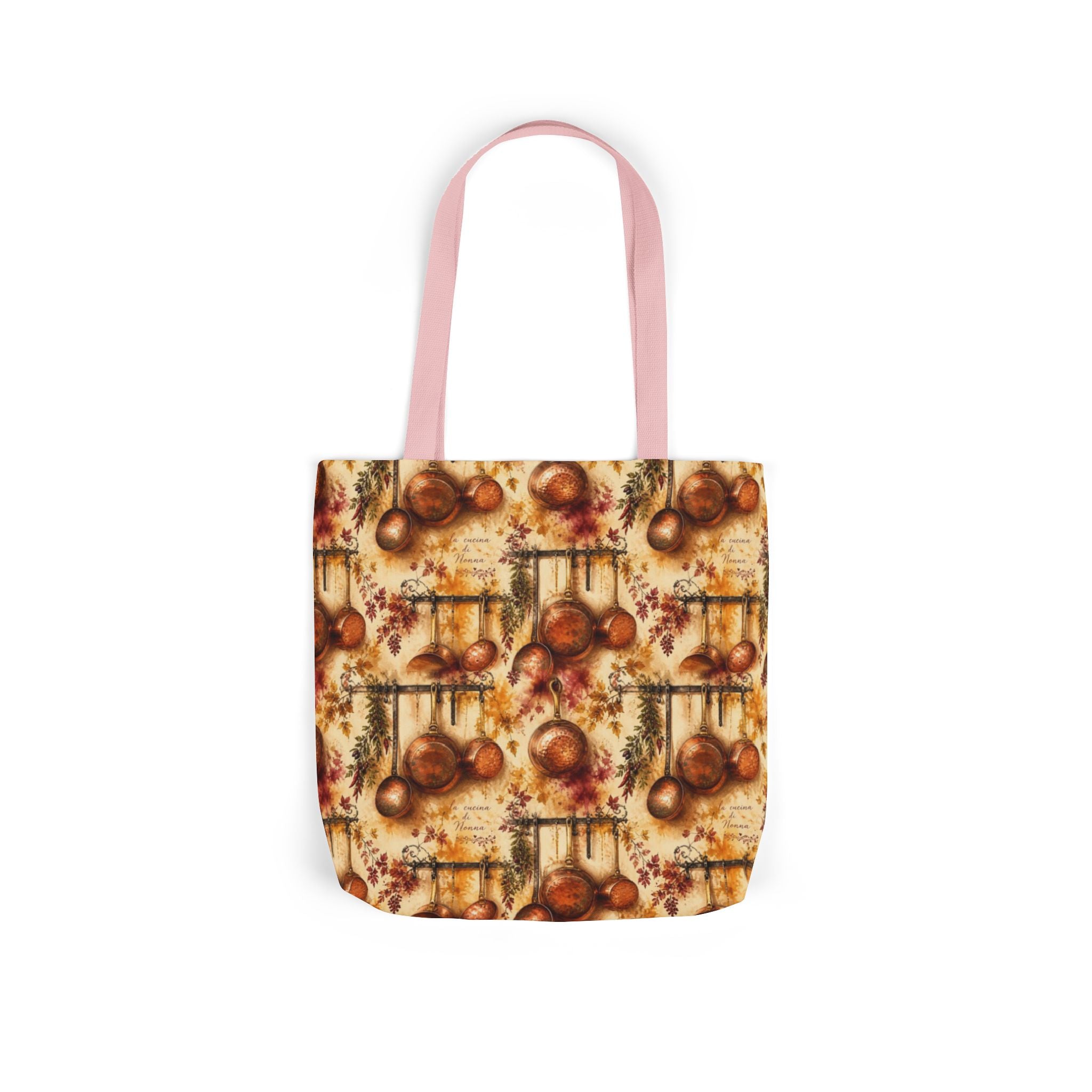Copper Cookware Canvas Tote Bag Mediterranean Kitchen Watercolor Splash Design Italian Cottagecore Gift