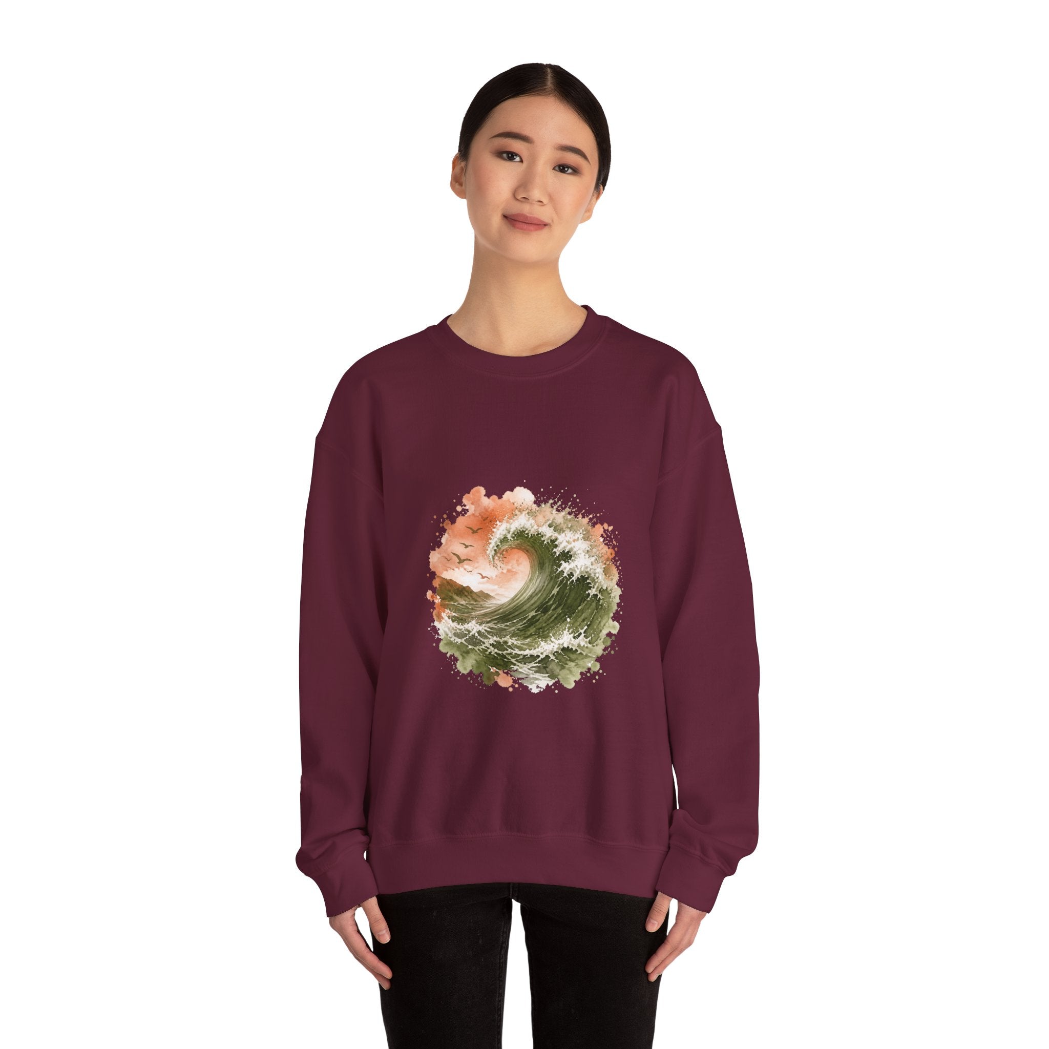 Matching Couple Sweatshirt - Mountain & Ocean Matching Couple Premium Fleece Sweatshirt Watercolor Art His Hers Birthday Gift - Design B