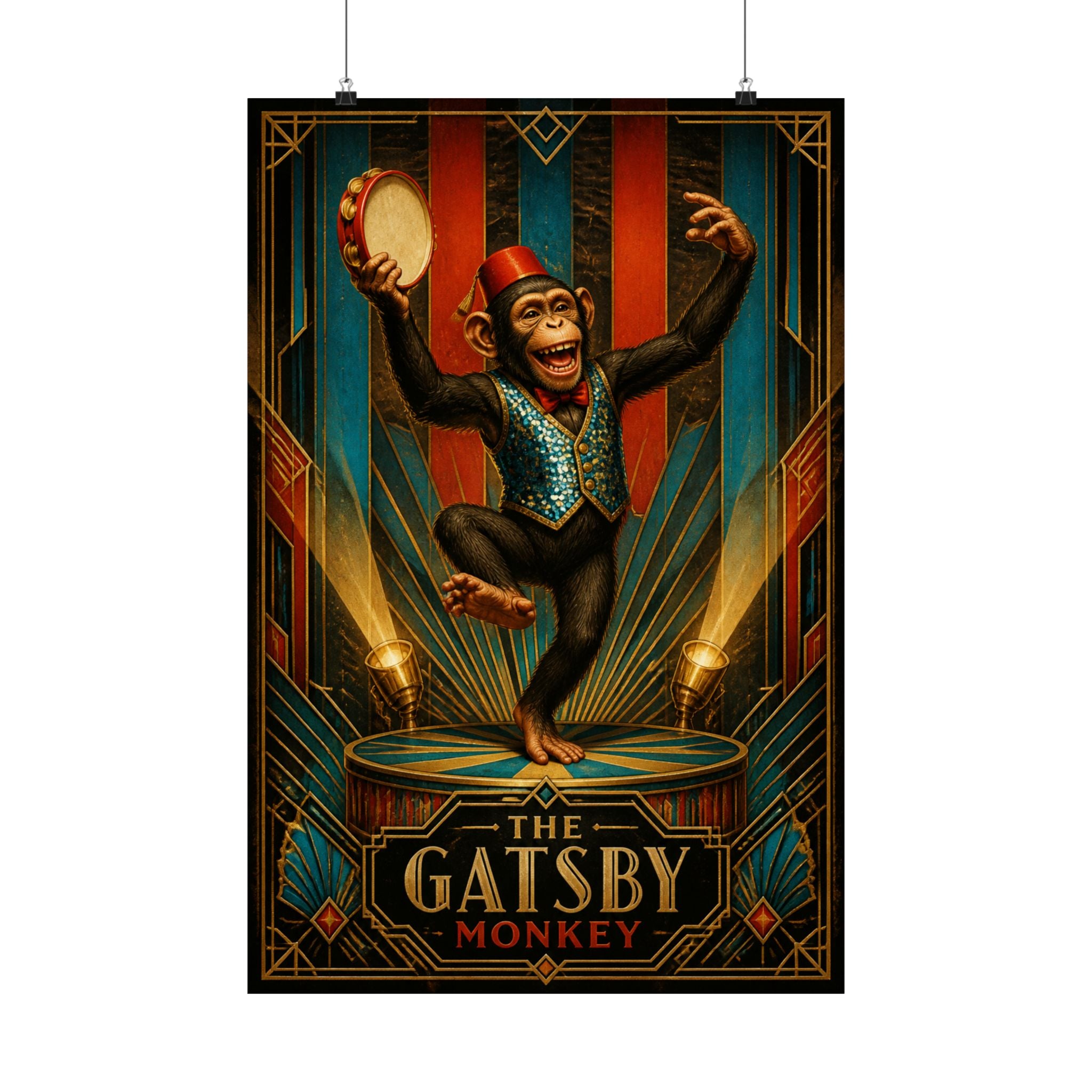 Dancing Monkey Wall Art Poster 24×36 Art Deco Bar Area Decor Maximalist Print