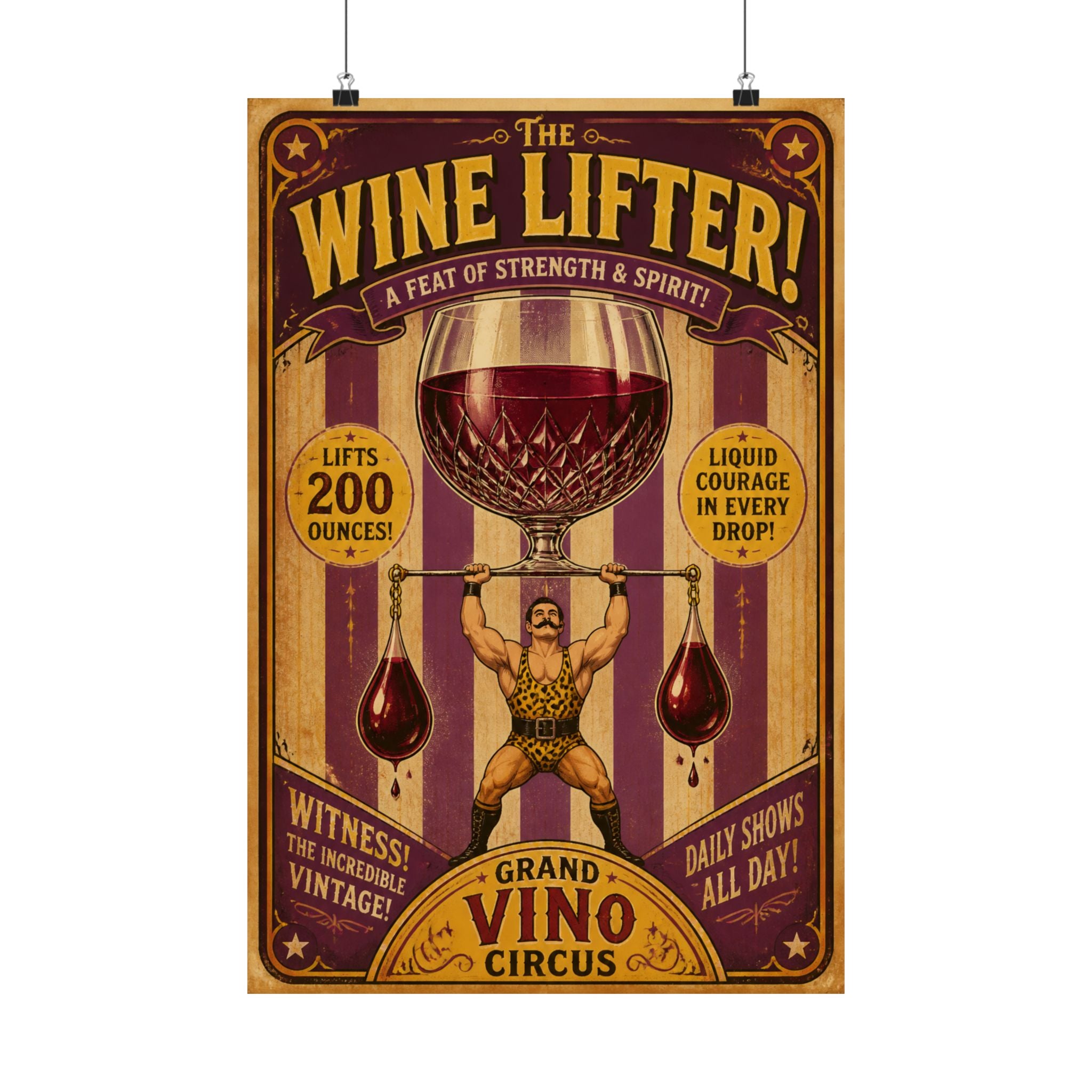 Wine Glass Strongman Wall Art Poster 18×24 Vintage Circus Kitchen Decor Maximalist Print
