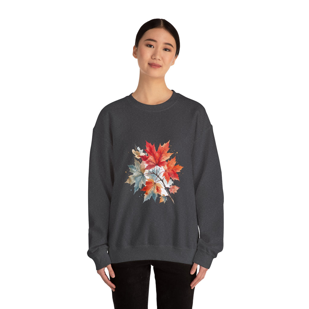 Matching Couple Sweatshirt - Cherry Blossom & Maple Leaf Matching Couple Crewneck Sweatshirt Watercolor Art His Hers Engagement Gift - Design B