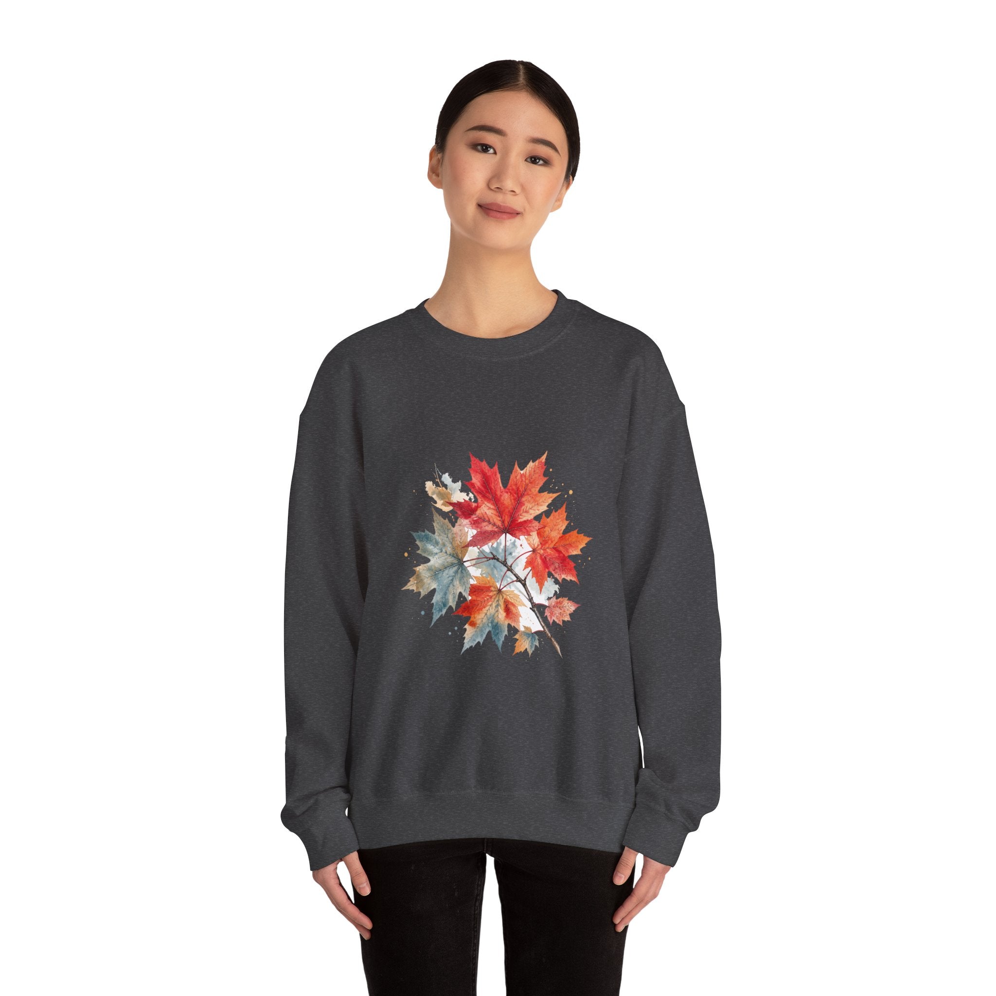 Matching Couple Sweatshirt - Cherry Blossom & Maple Leaf Matching Couple Crewneck Sweatshirt Watercolor Art His Hers Engagement Gift - Design B
