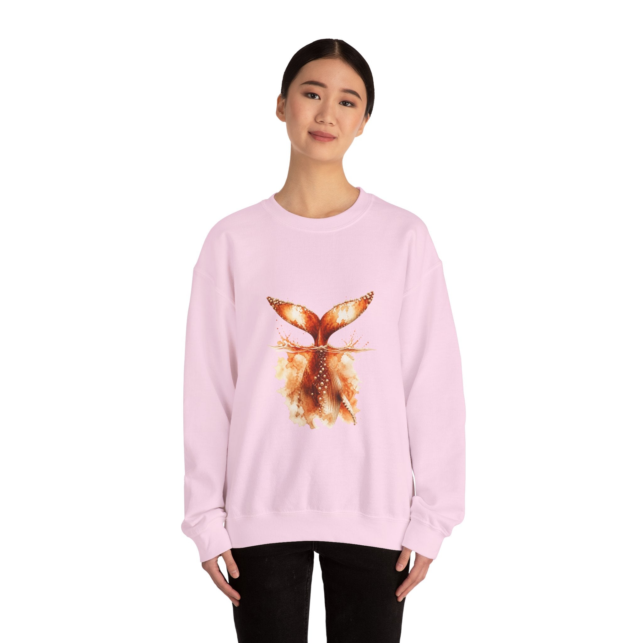 Matching Couple Sweatshirt - Eagle & Whale Matching Couple Premium Fleece Sweatshirt Watercolor Art His Hers Birthday Gift - Design B