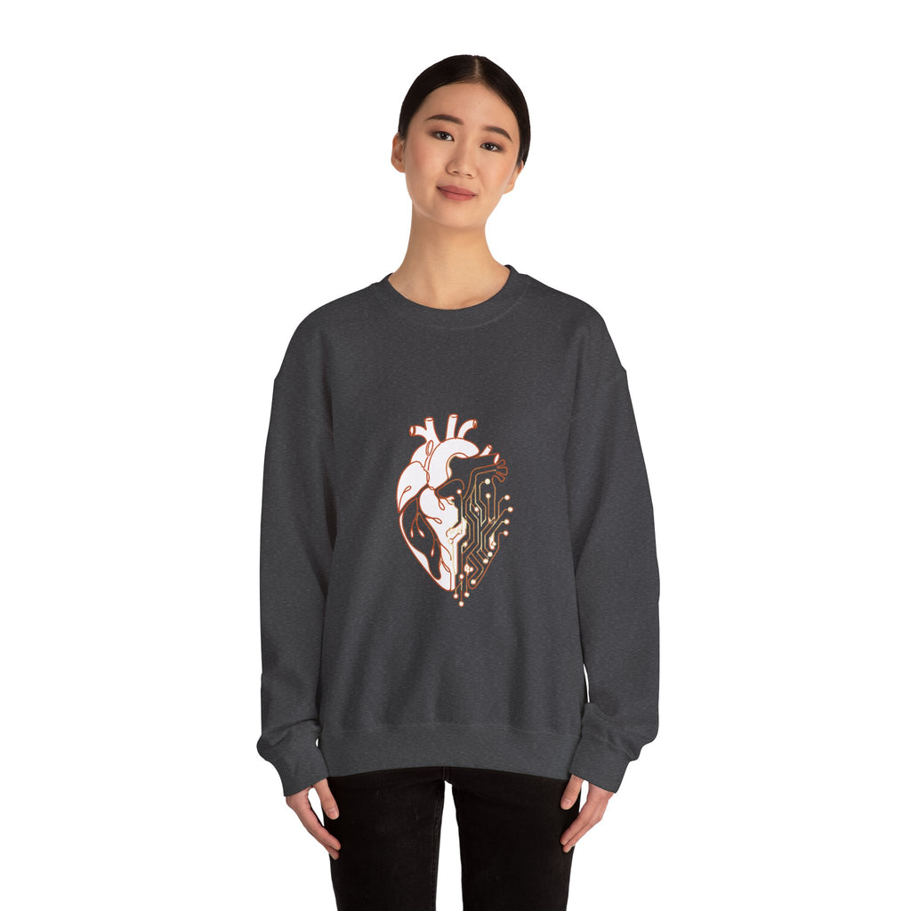 Matching Couple Sweatshirt - Robot & Heart Matching Couple Crewneck Sweatshirt Minimalist Art His Hers Valentine Gift - Design B
