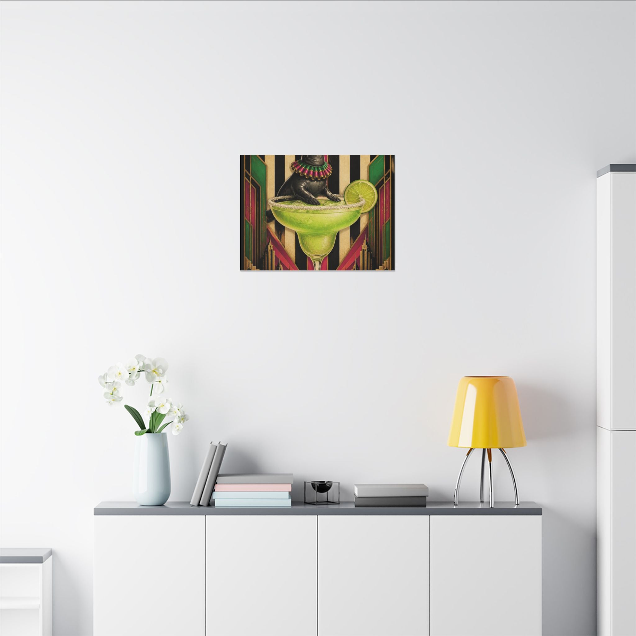Margarita Balancing Seal Wall Art Canvas 24×36 Art Deco Bar Area Decor Maximalist Print