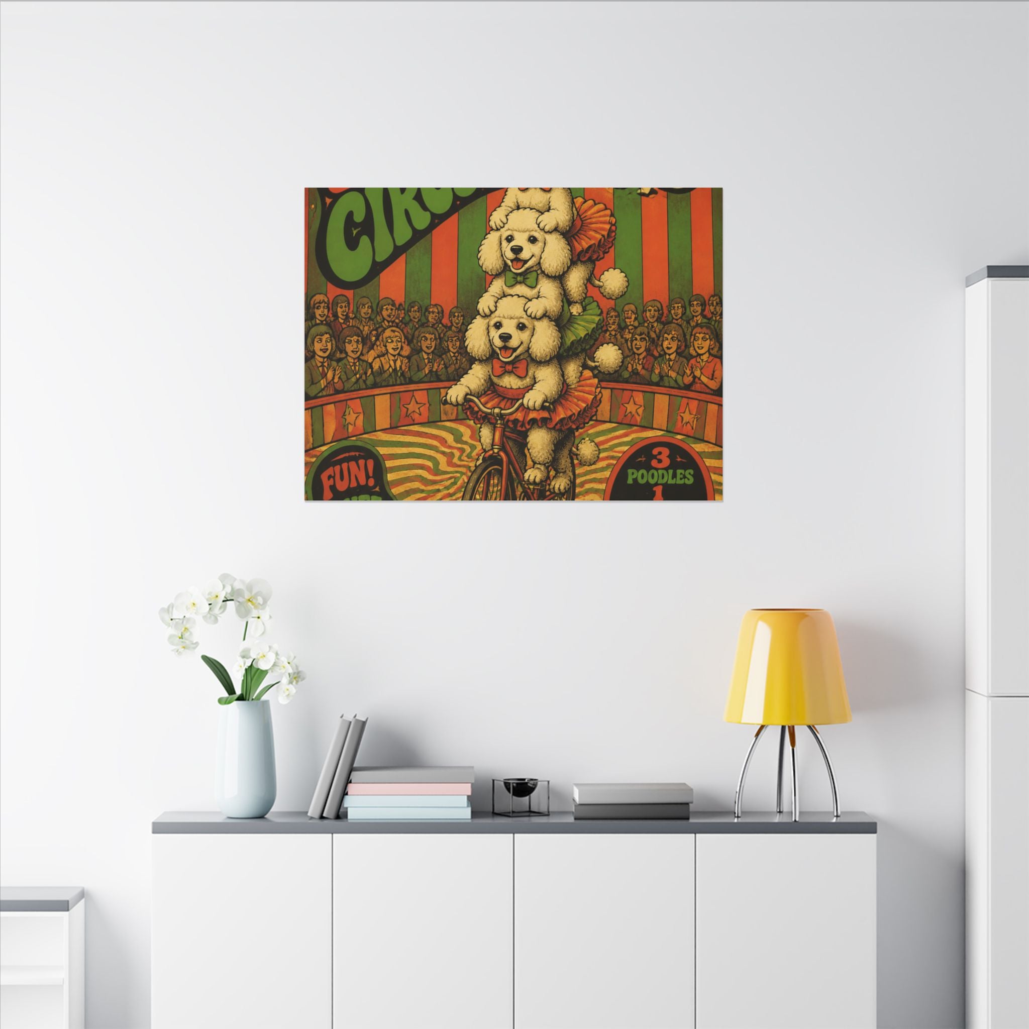 Poodle Stack Bicycle Wall Art Canvas 24×36 Psychedelic Dining Room Decor Maximalist Print