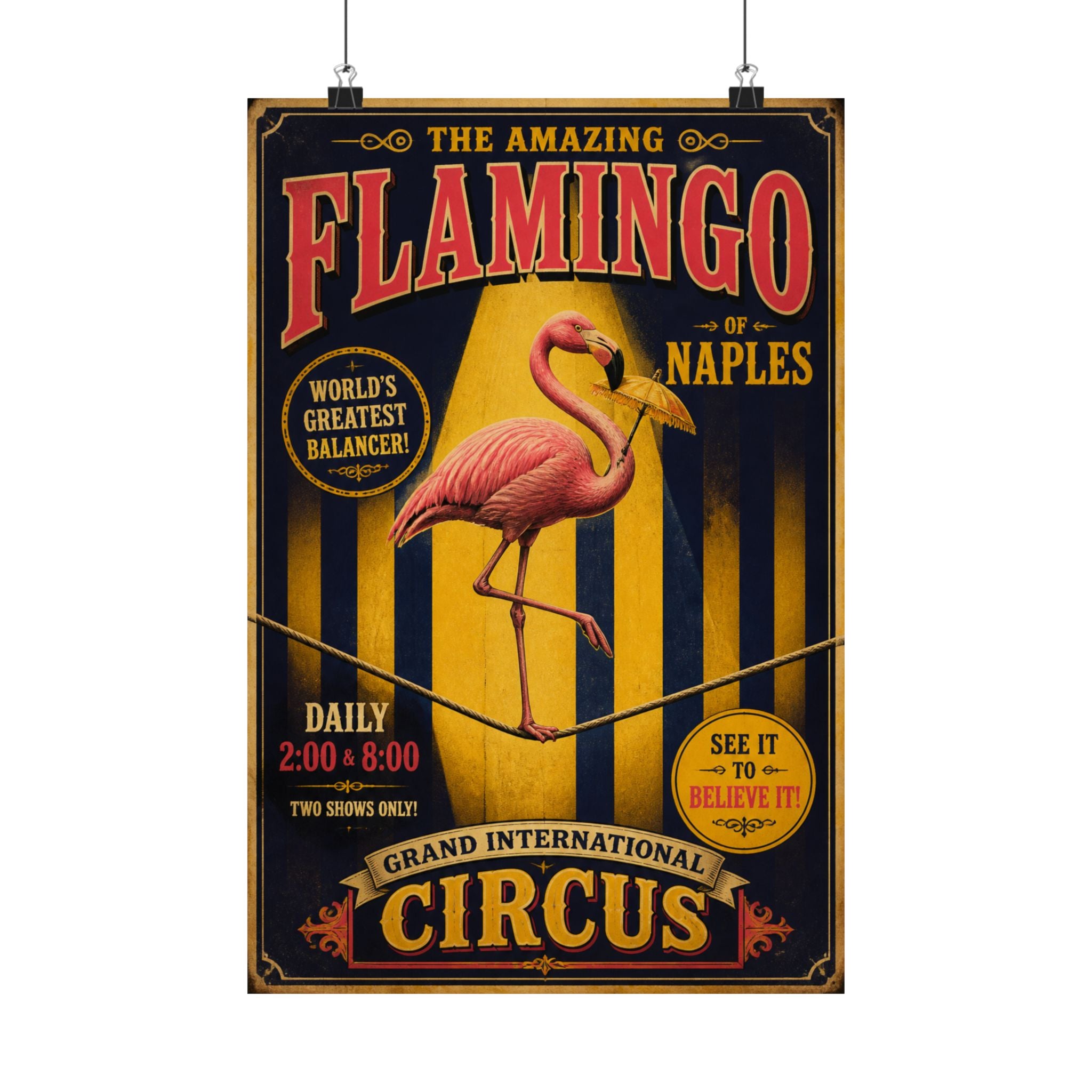 Flamingo Tightrope Wall Art Poster 24×36 Vintage Circus Bedroom Decor Maximalist Print
