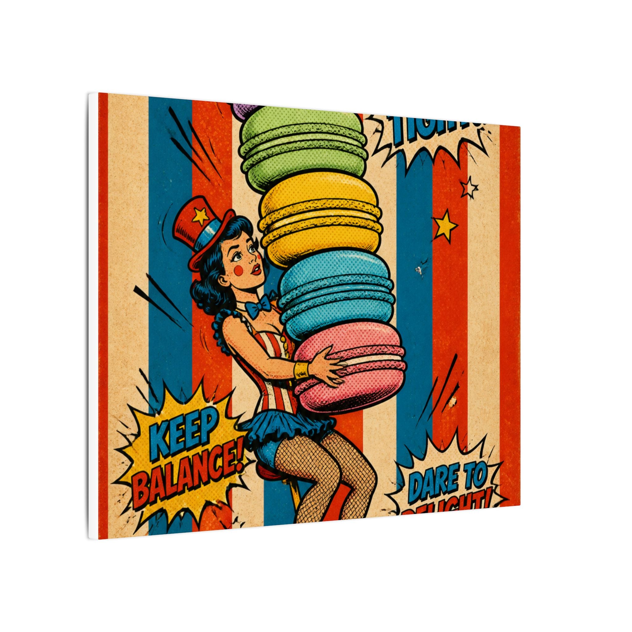 Macaron Balancing Tower Wall Art Canvas 24×36 Pop Art Restaurant Decor Maximalist Print