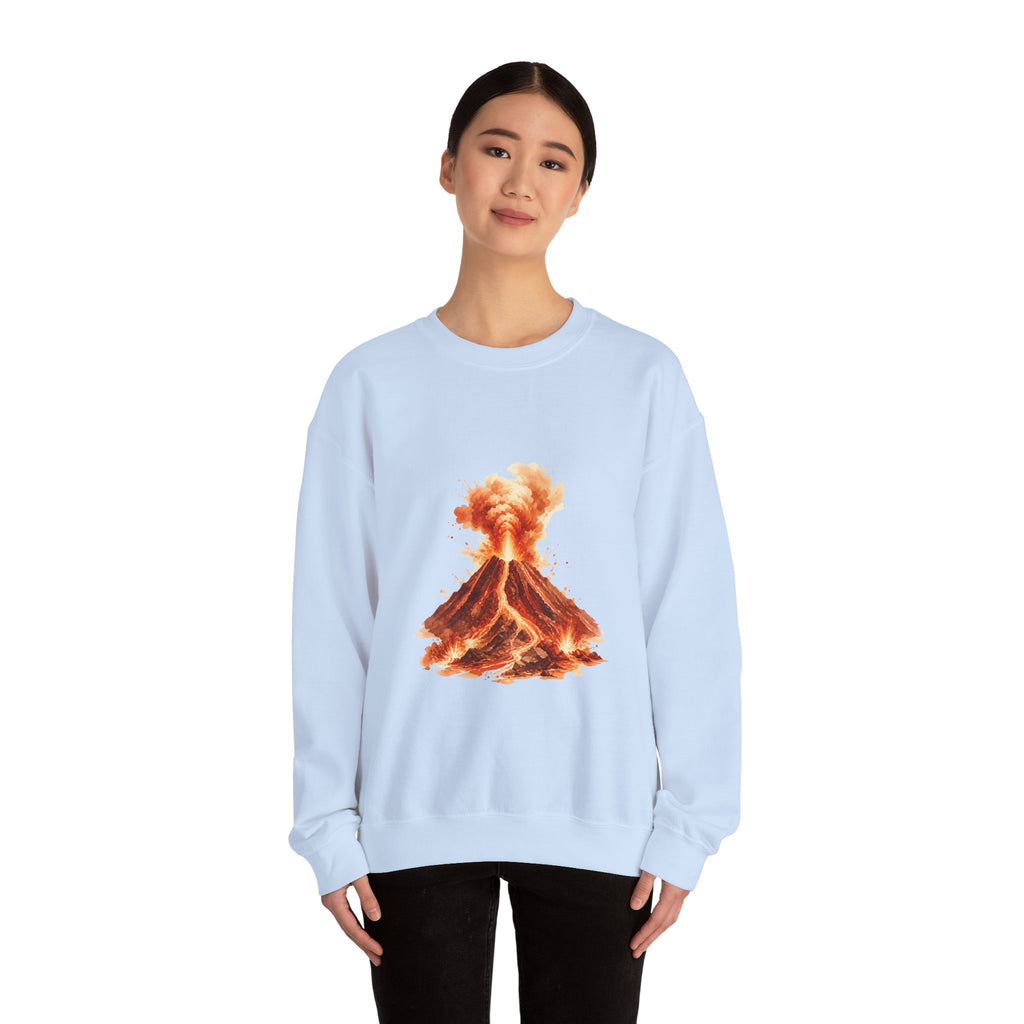 Matching Couple Sweatshirt - Volcano & Glacier Matching Couple Crewneck Sweatshirt Watercolor Art His Hers Engagement Gift - Design A