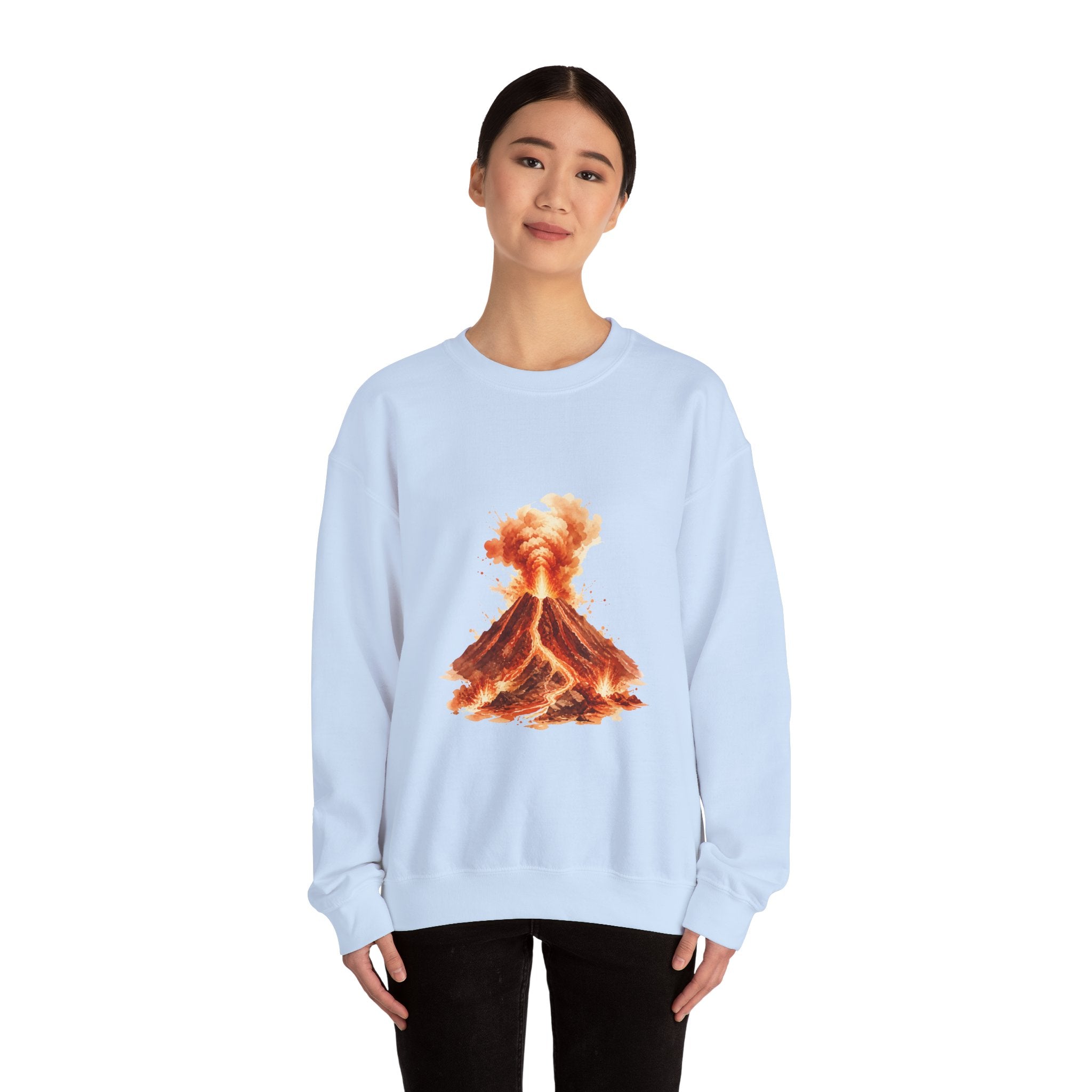 Matching Couple Sweatshirt - Volcano & Glacier Matching Couple Crewneck Sweatshirt Watercolor Art His Hers Engagement Gift - Design A