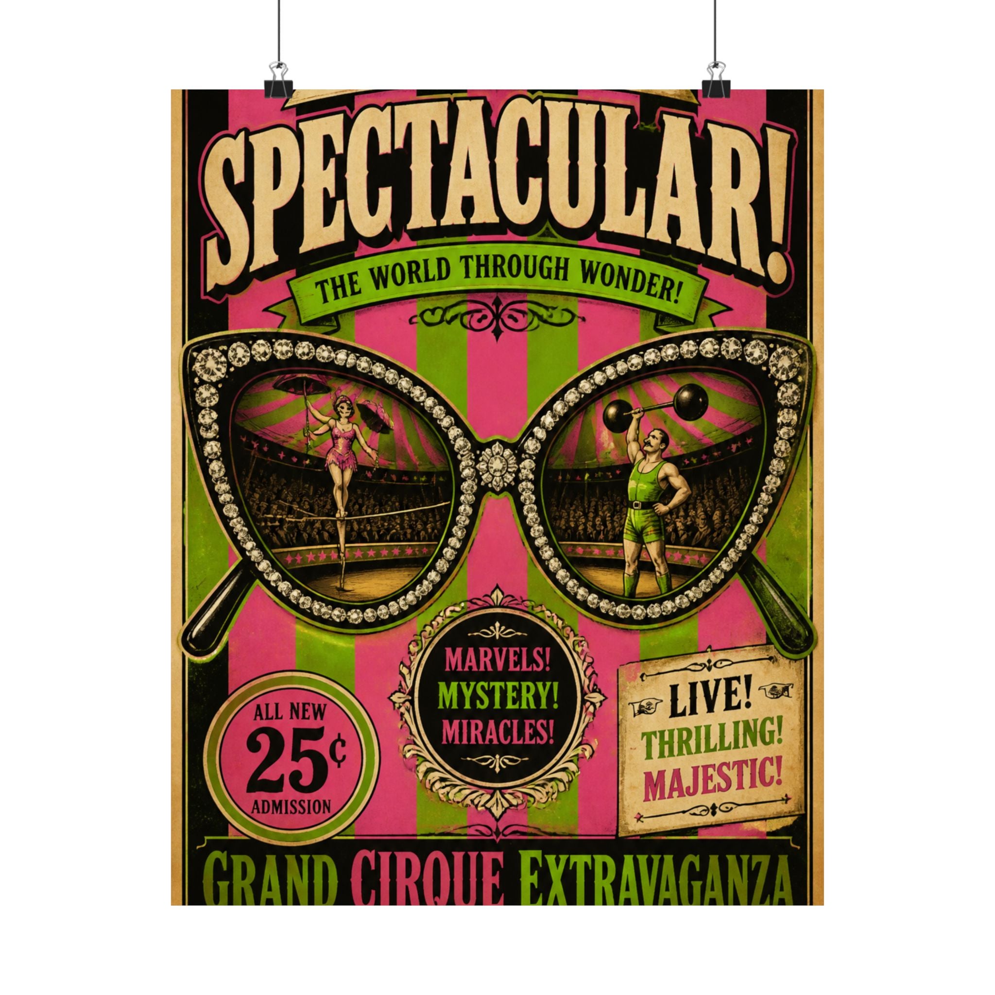 Sunglasses Circus Ring Wall Art Poster 24×36 Vintage Circus Bedroom Decor Maximalist Print