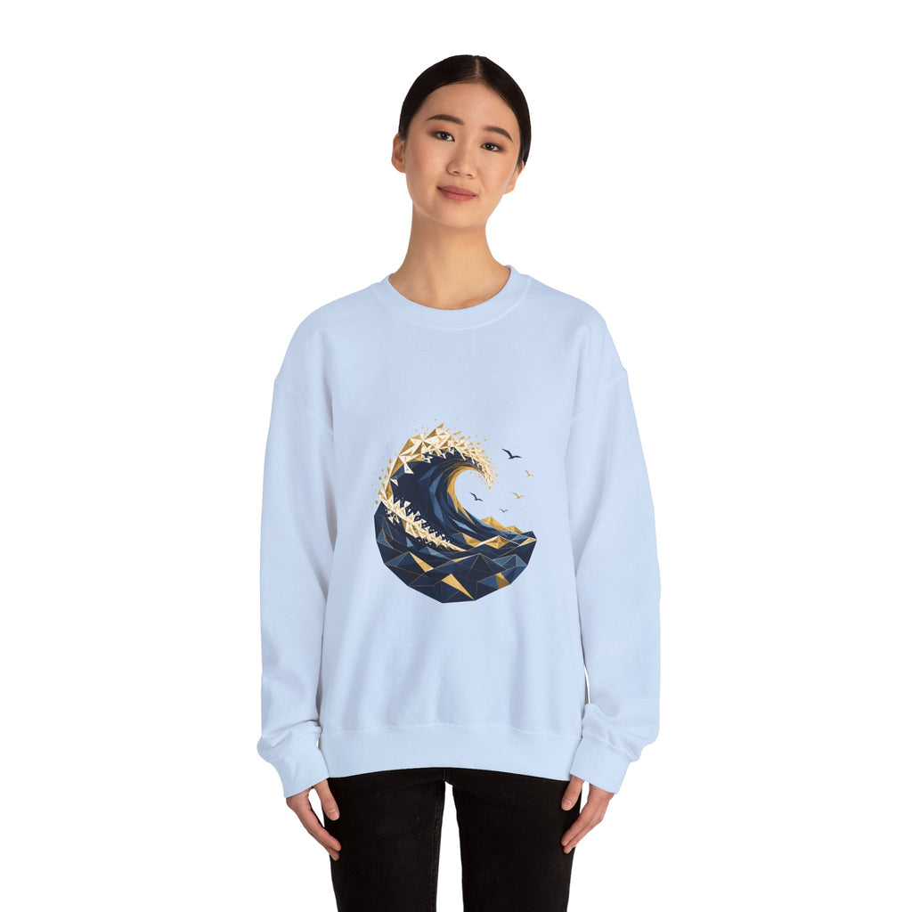 Matching Couple Sweatshirt - Mountain & Ocean Matching Couple Crewneck Sweatshirt Geometric Art His Hers Couple Gift - Design B