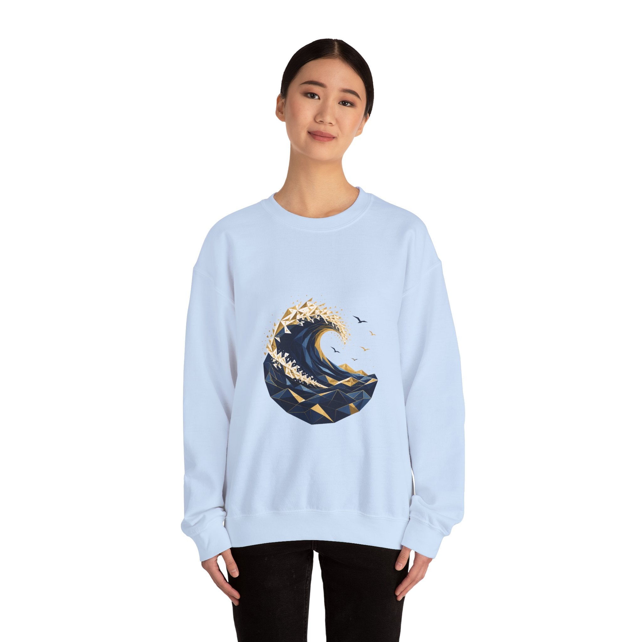 Matching Couple Sweatshirt - Mountain & Ocean Matching Couple Crewneck Sweatshirt Geometric Art His Hers Couple Gift - Design B