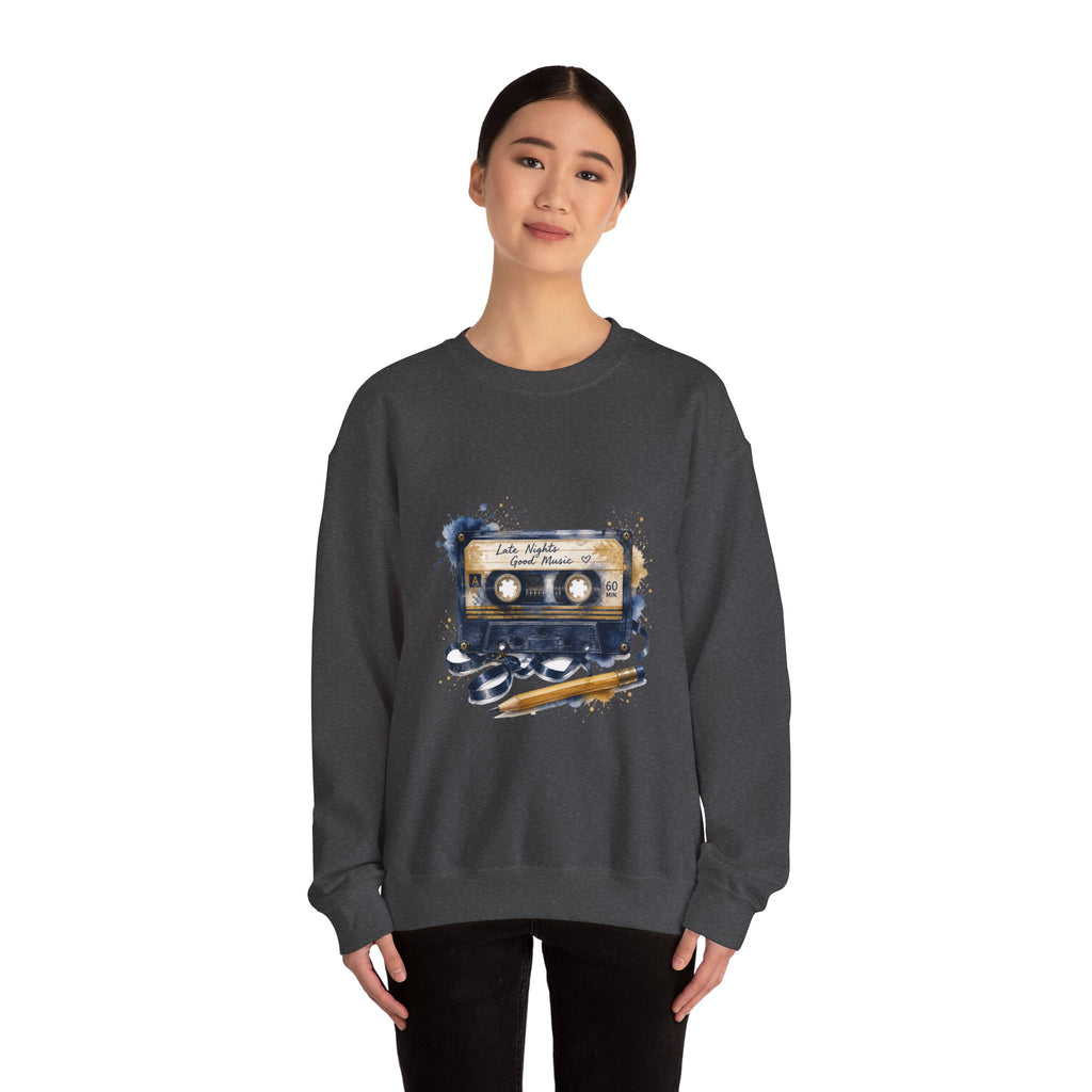 Matching Couple Sweatshirt - Vinyl & Cassette Matching Couple Crewneck Sweatshirt Watercolor Art His Hers Engagement Gift - Design B