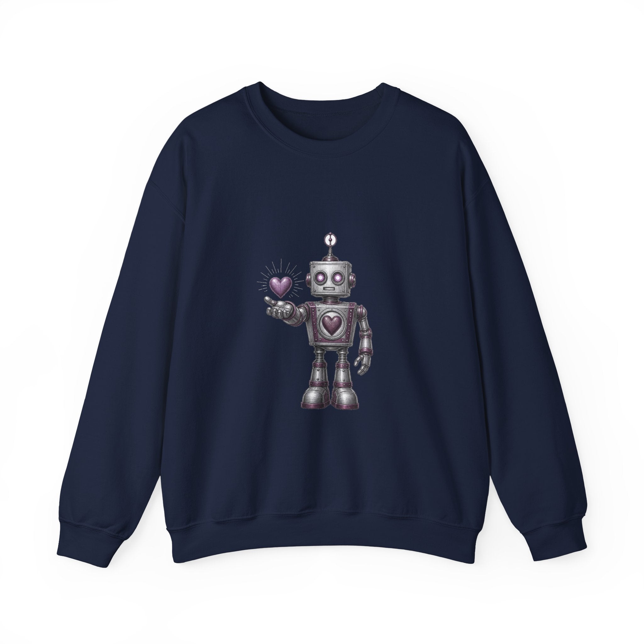 Matching Couple Sweatshirt - Robot & Heart Matching Couple Comfort Colors Crew Vintage Art His Hers Honeymoon Gift - Design A