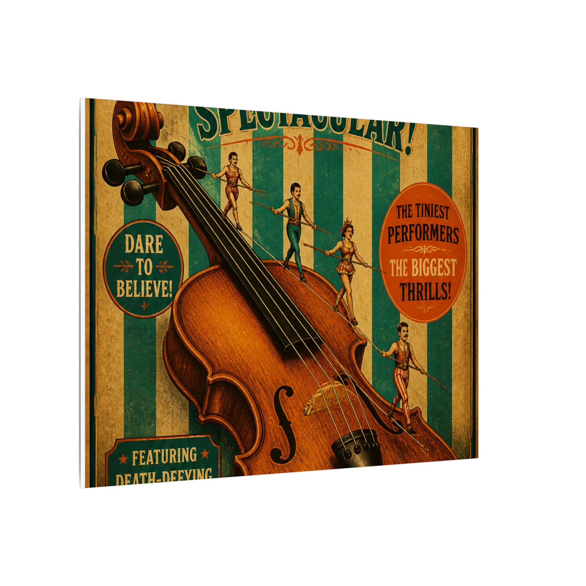 Violin Tightrope Bridge Wall Art Canvas 24×36 Vintage Circus Bedroom Decor Maximalist Print