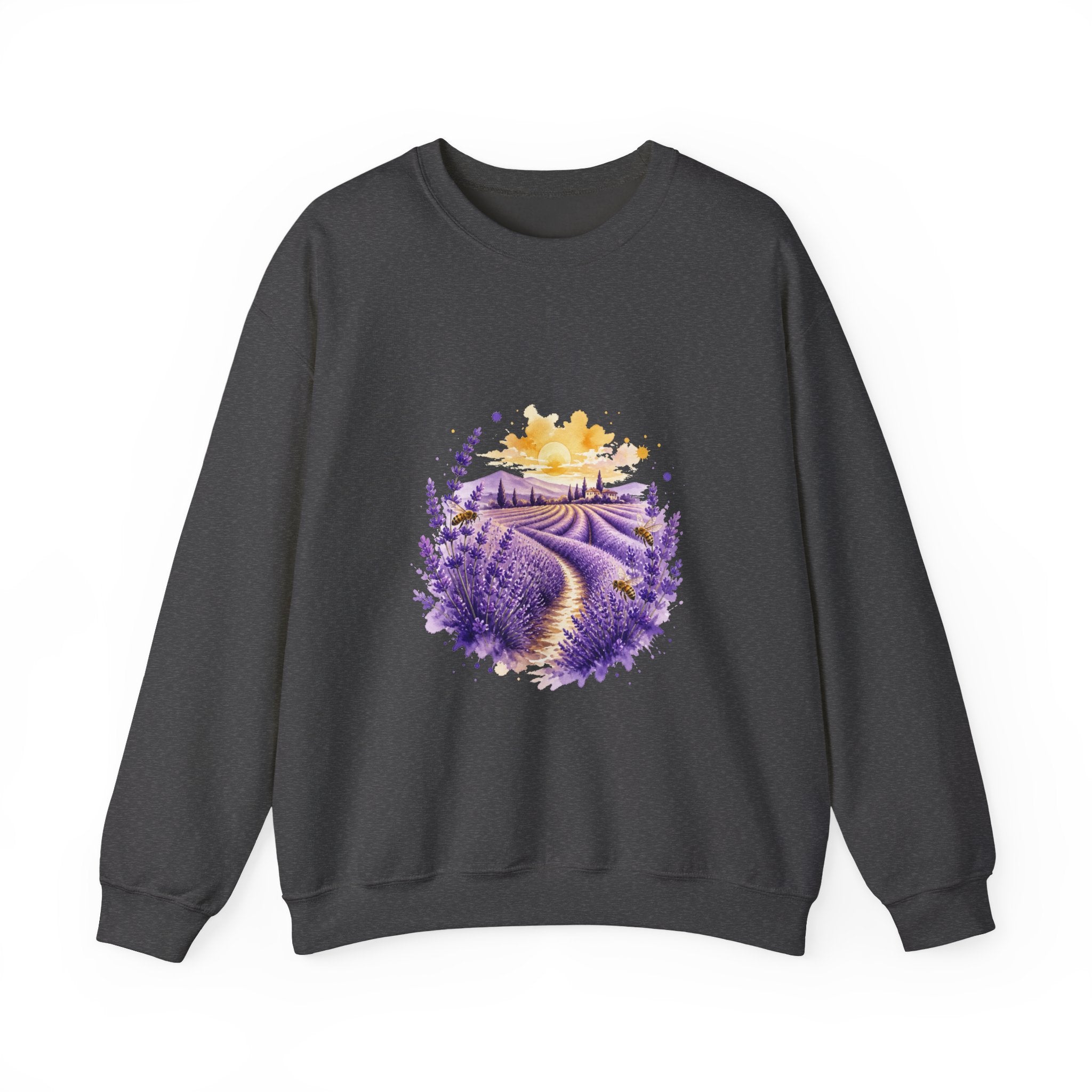 Matching Couple Sweatshirt - Lavender Fields & Canyon Matching Couple Premium Fleece Sweatshirt Watercolor Art His Hers Birthday Gift - Design A