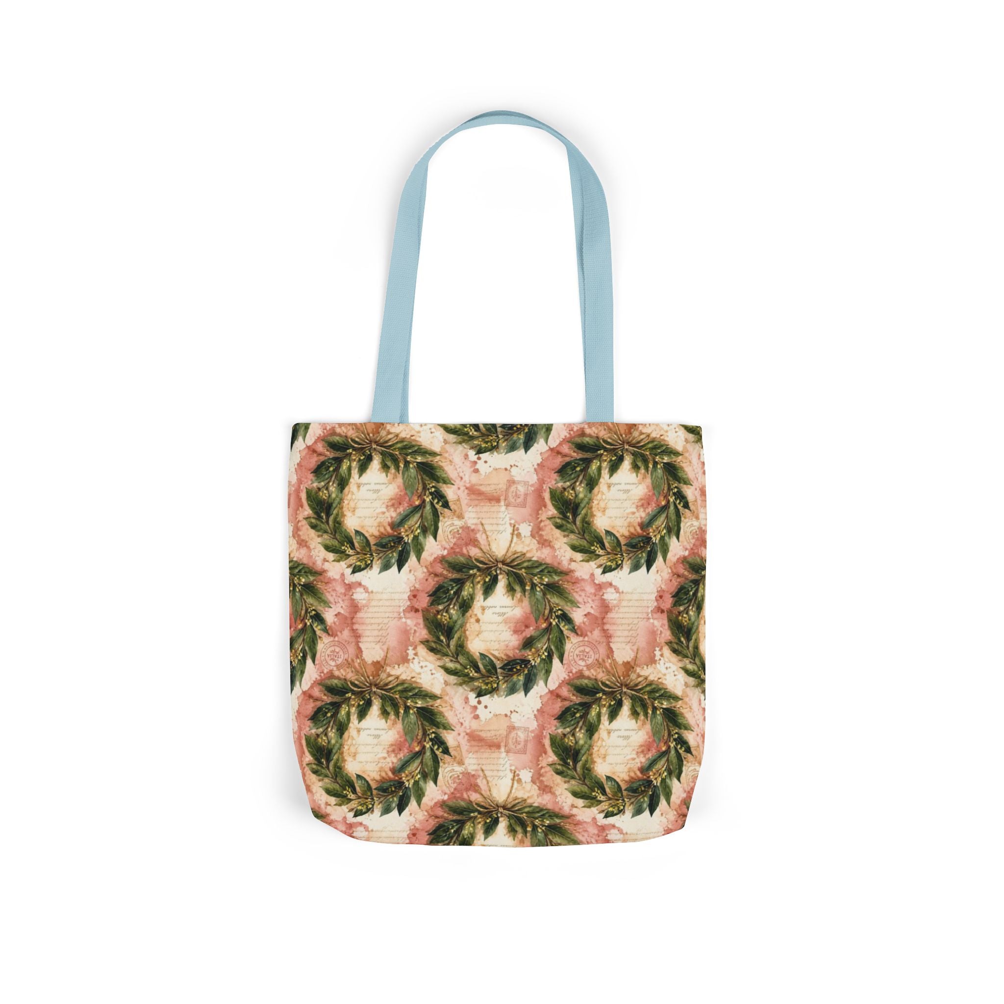 Bay Laurel Wreath Canvas Tote Bag Mediterranean Kitchen Watercolor Splash Design Italian Cottagecore Gift