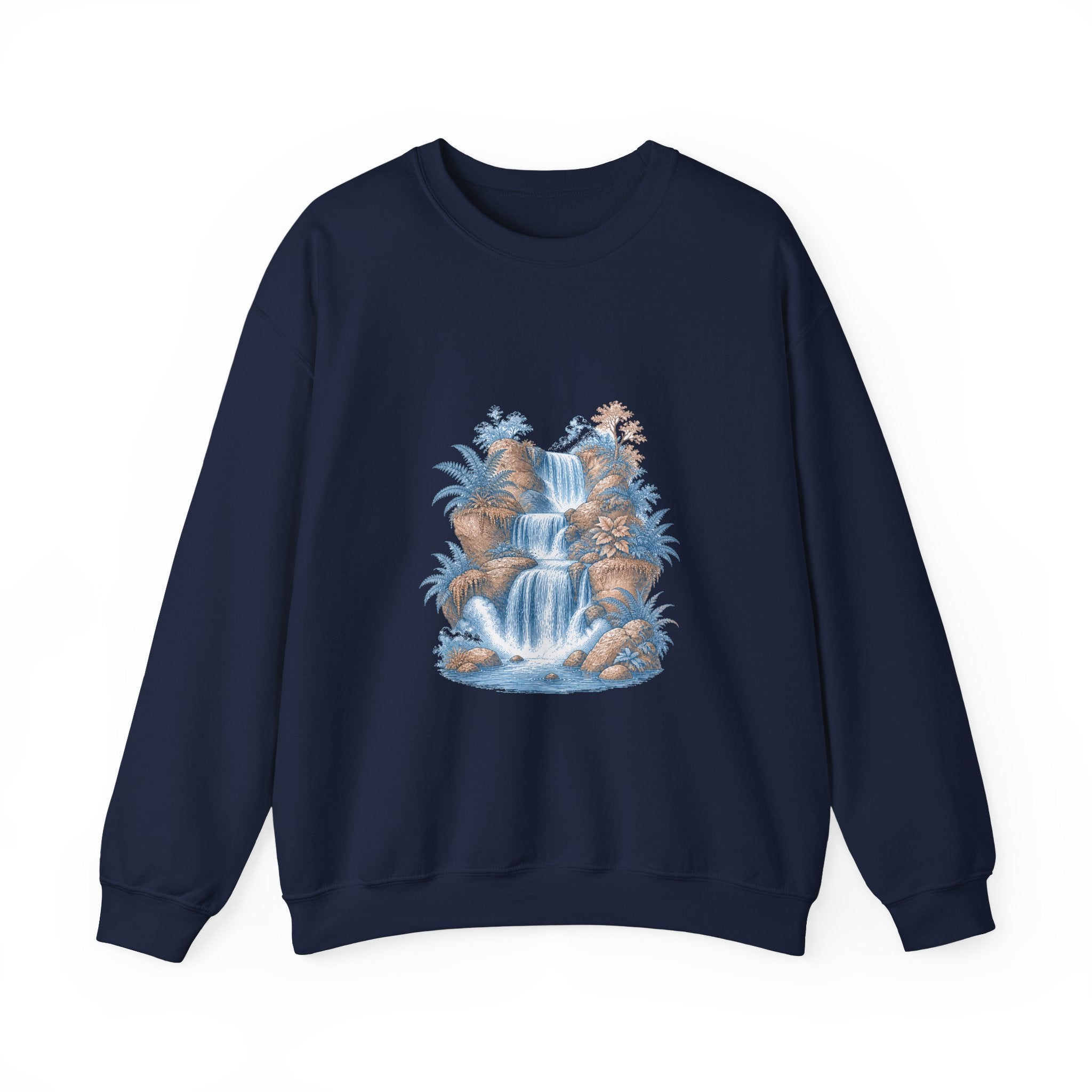 Matching Couple Sweatshirt - Wildfire & Waterfall Matching Couple Premium Fleece Sweatshirt Vintage Art His Hers Honeymoon Gift - Design B