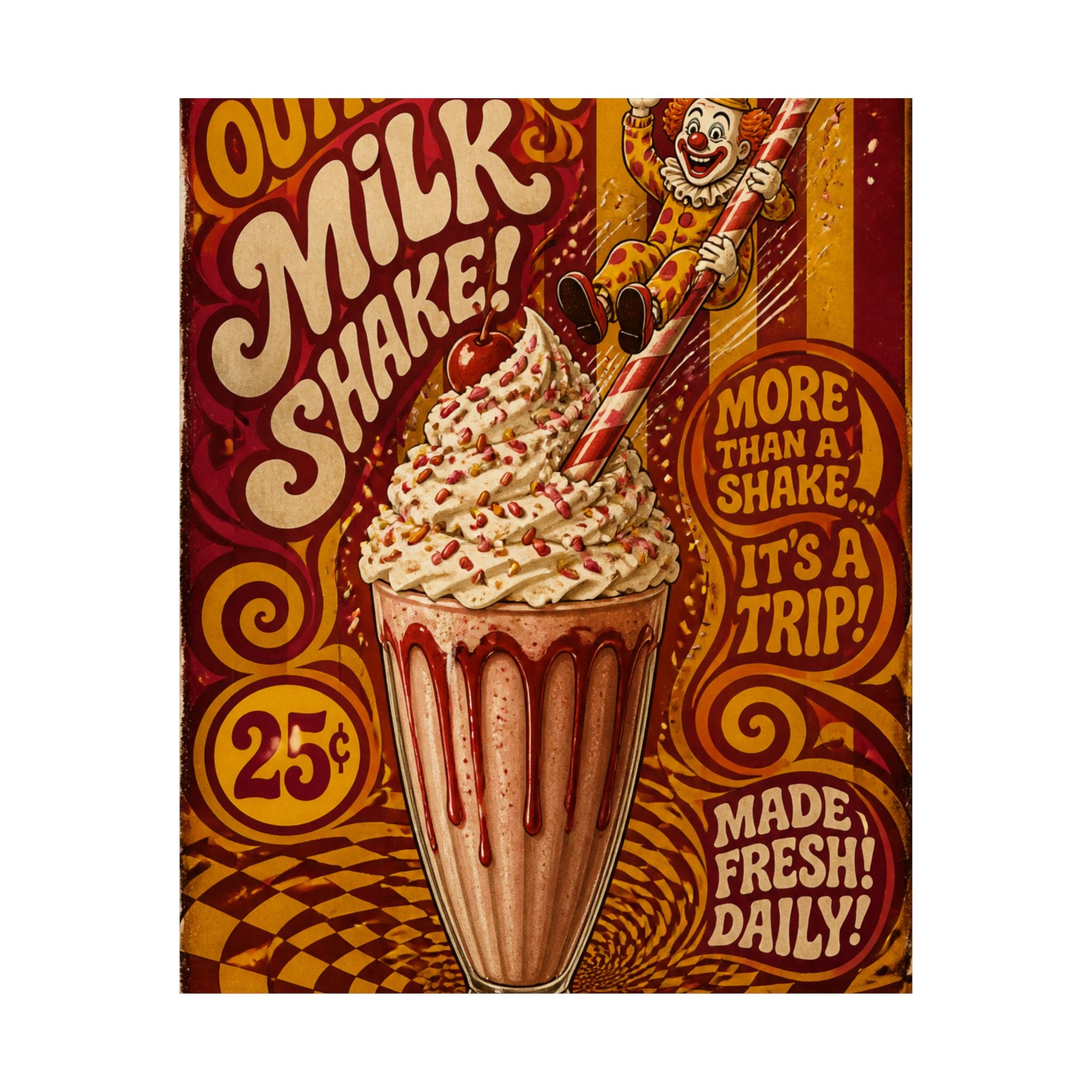 Milkshake Slide Clown Wall Art Poster 24×36 Psychedelic Dining Room Decor Maximalist Print
