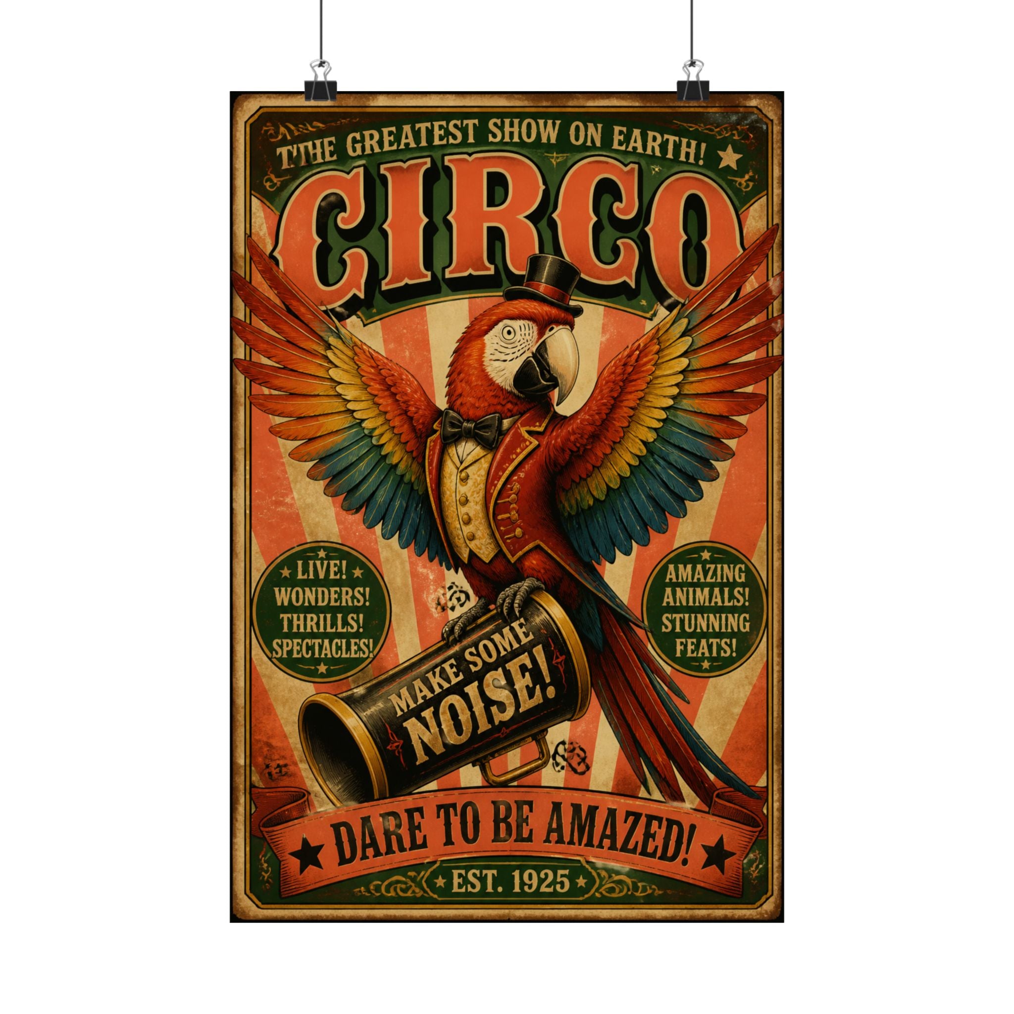 Parrot Ringmaster Wall Art Poster 18×24 Vintage Circus Kitchen Decor Maximalist Print