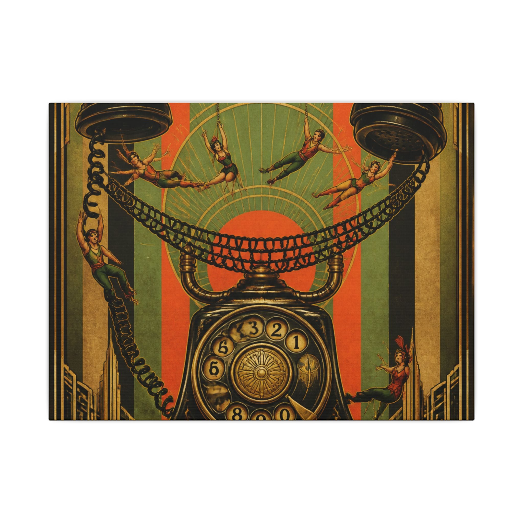 Vintage Telephone Booth Wall Art Canvas 24×36 Art Deco Bar Area Decor Maximalist Print