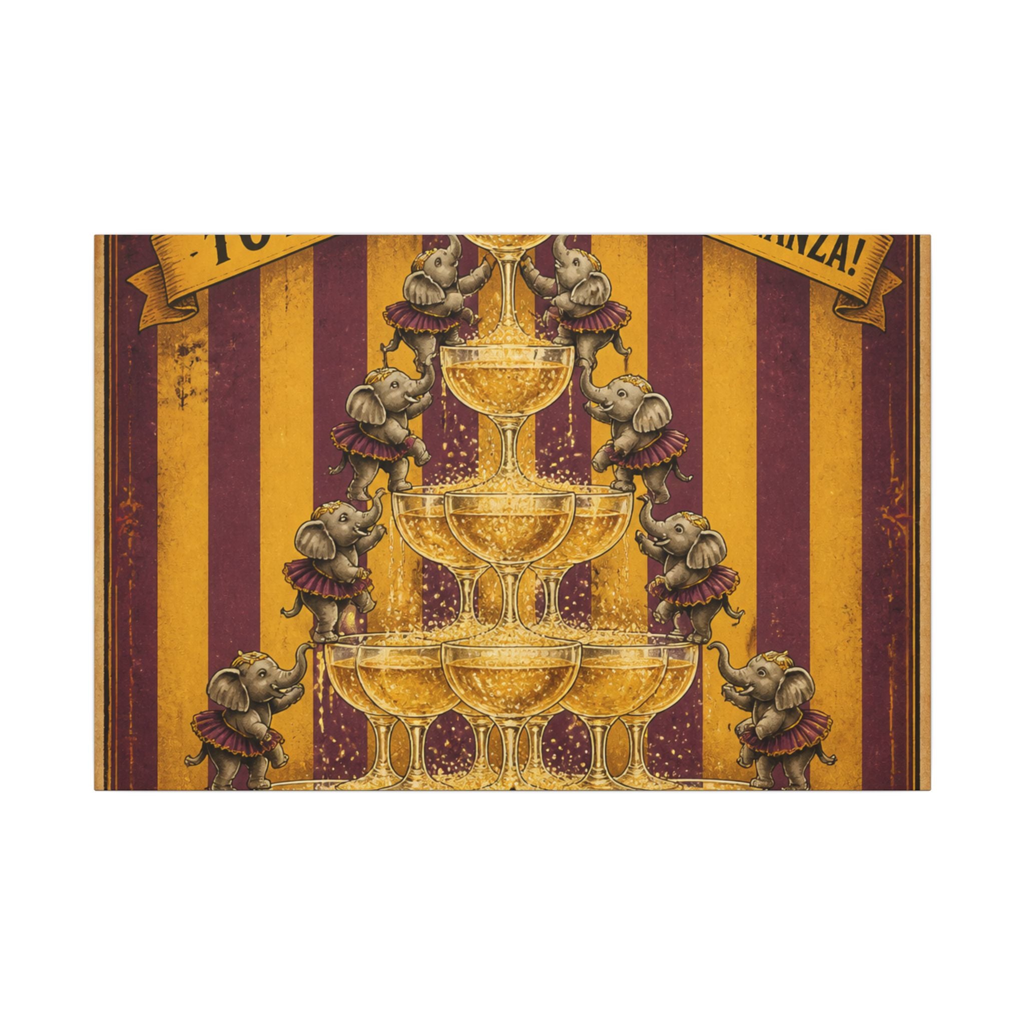 Champagne Tower Elephants Wall Art Canvas 24×36 Vintage Circus Bedroom Decor Maximalist Print