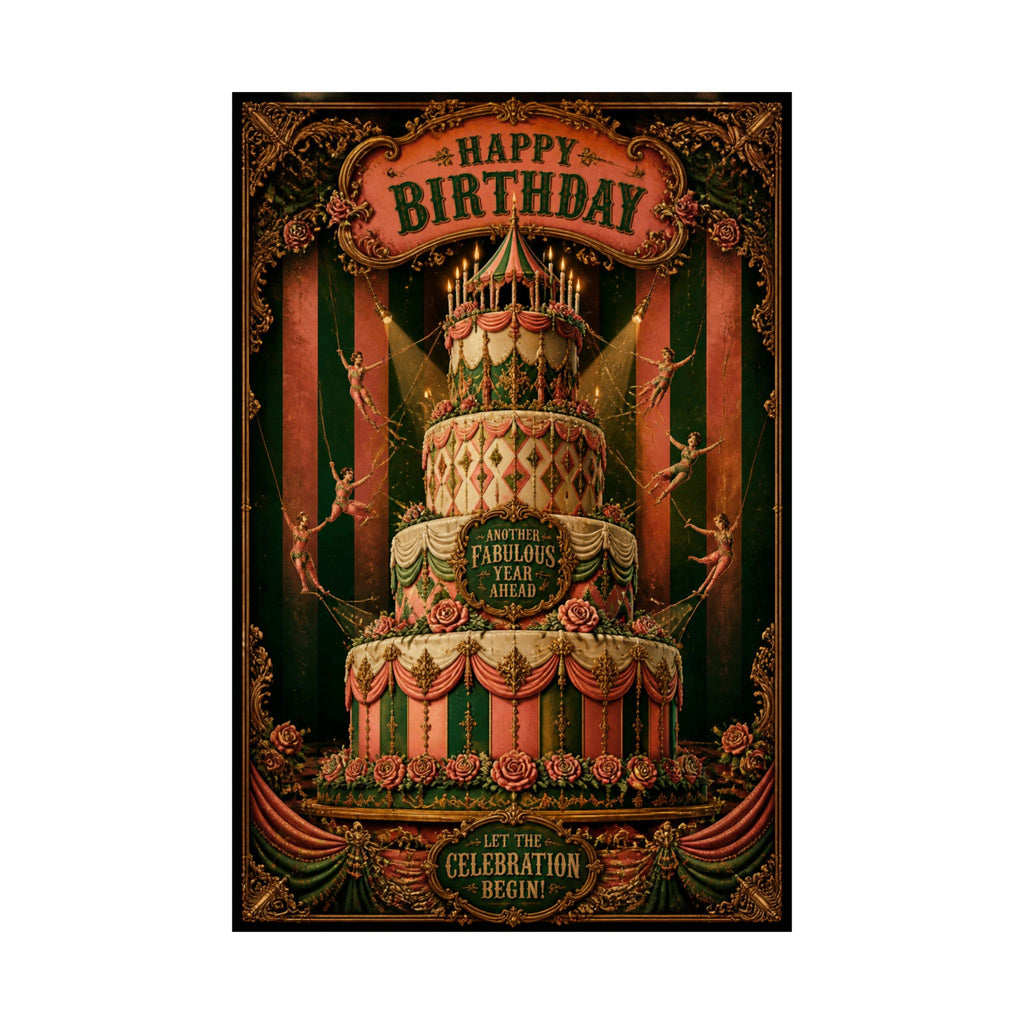 Birthday Cake Trapeze Wall Art Poster 24×36 Baroque Studio Decor Maximalist Print