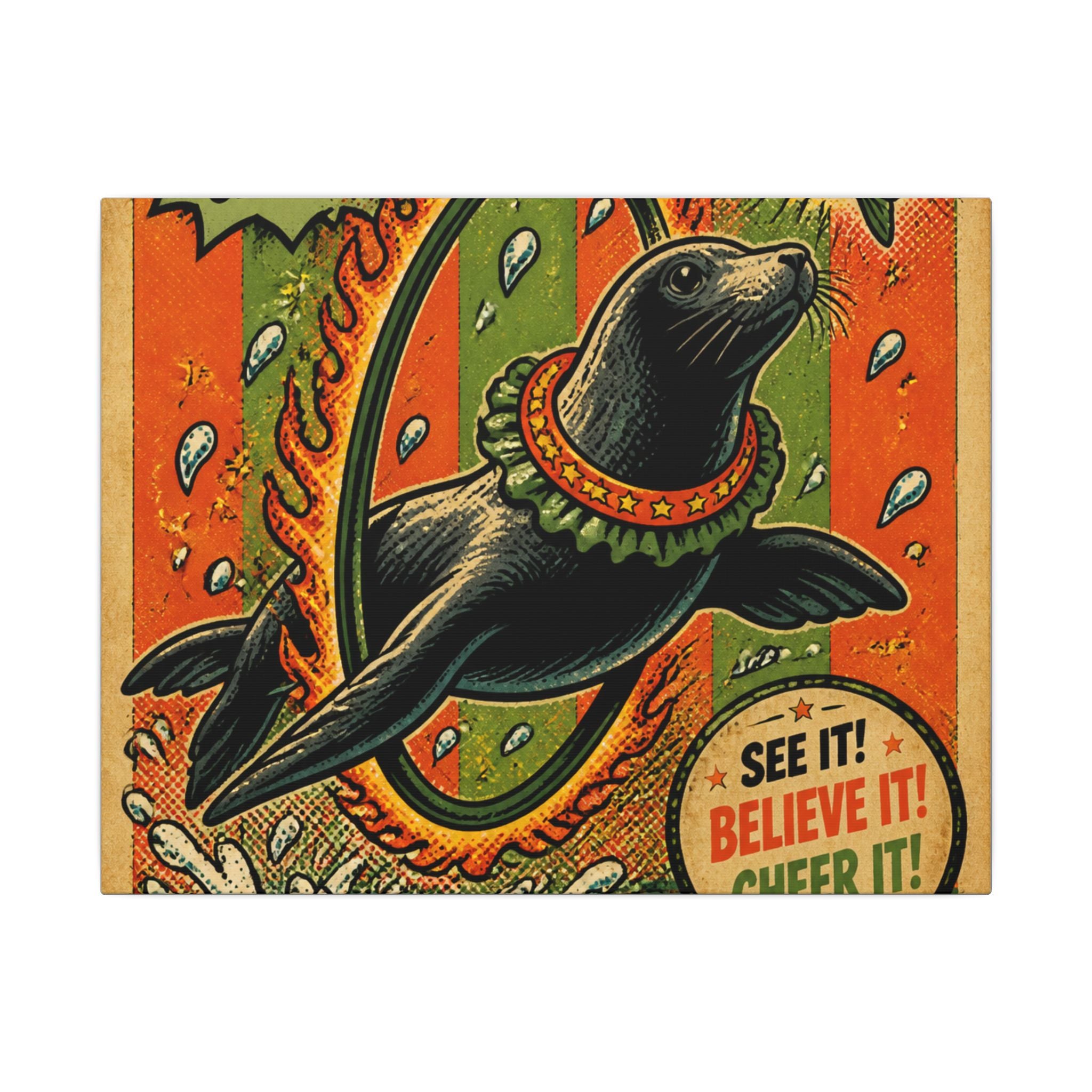 Seal Fire Hoop Wall Art Canvas 24×36 Pop Art Restaurant Decor Maximalist Print