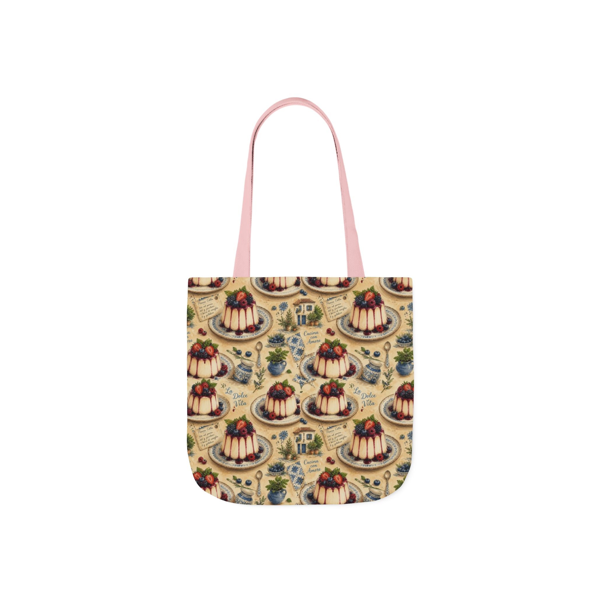 Panna Cotta Canvas Tote Bag Mediterranean Kitchen Watercolor Design Italian Cottagecore Gift