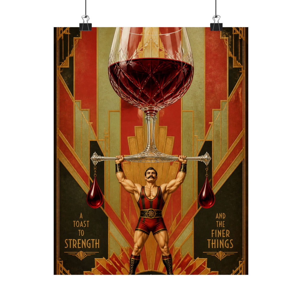 Wine Glass Strongman Wall Art Poster 24×36 Art Deco Bar Area Decor Maximalist Print