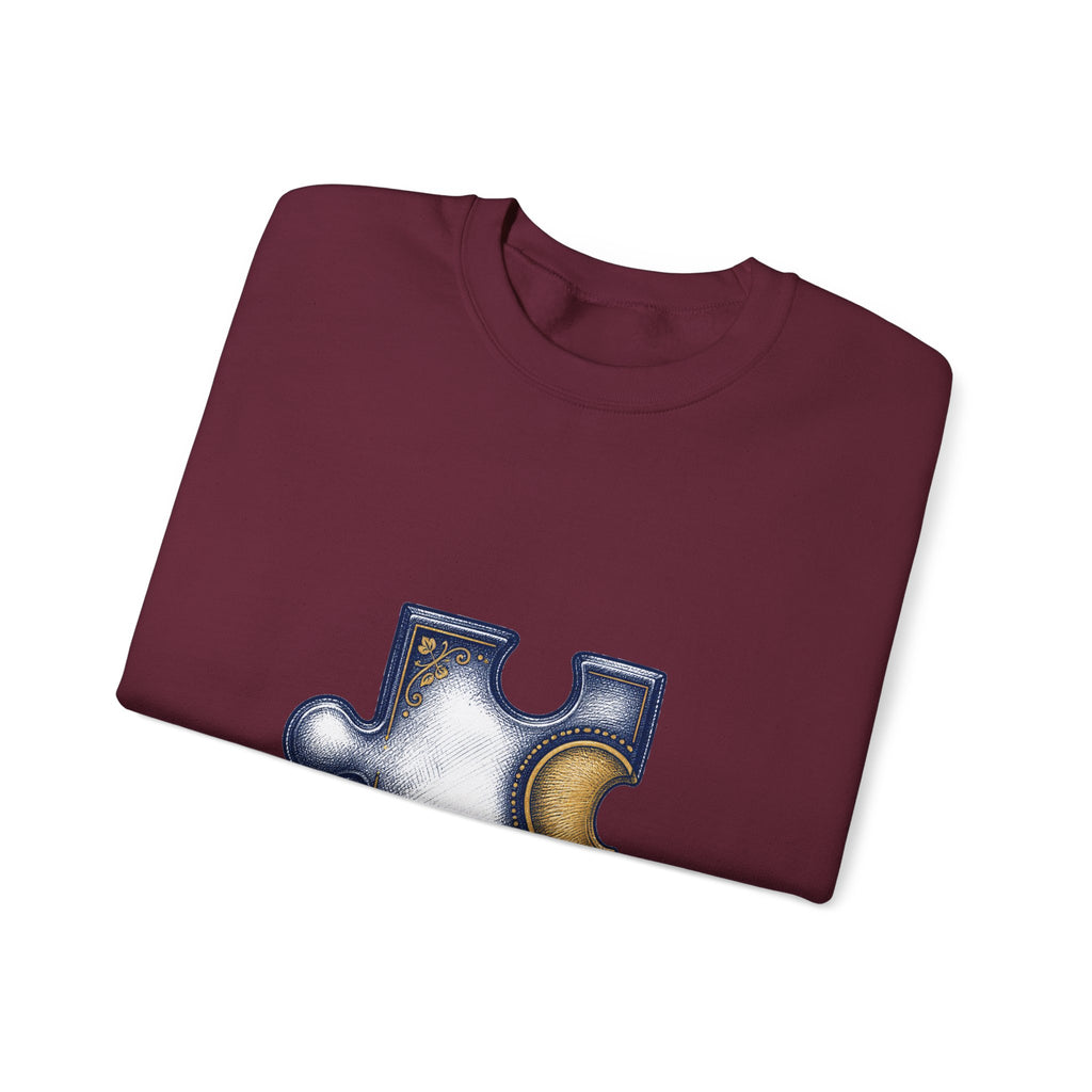 Matching Couple Sweatshirt - Puzzle Pieces Matching Couple Premium Fleece Sweatshirt Hand-Drawn Art His Hers Anniversary Gift - Design A