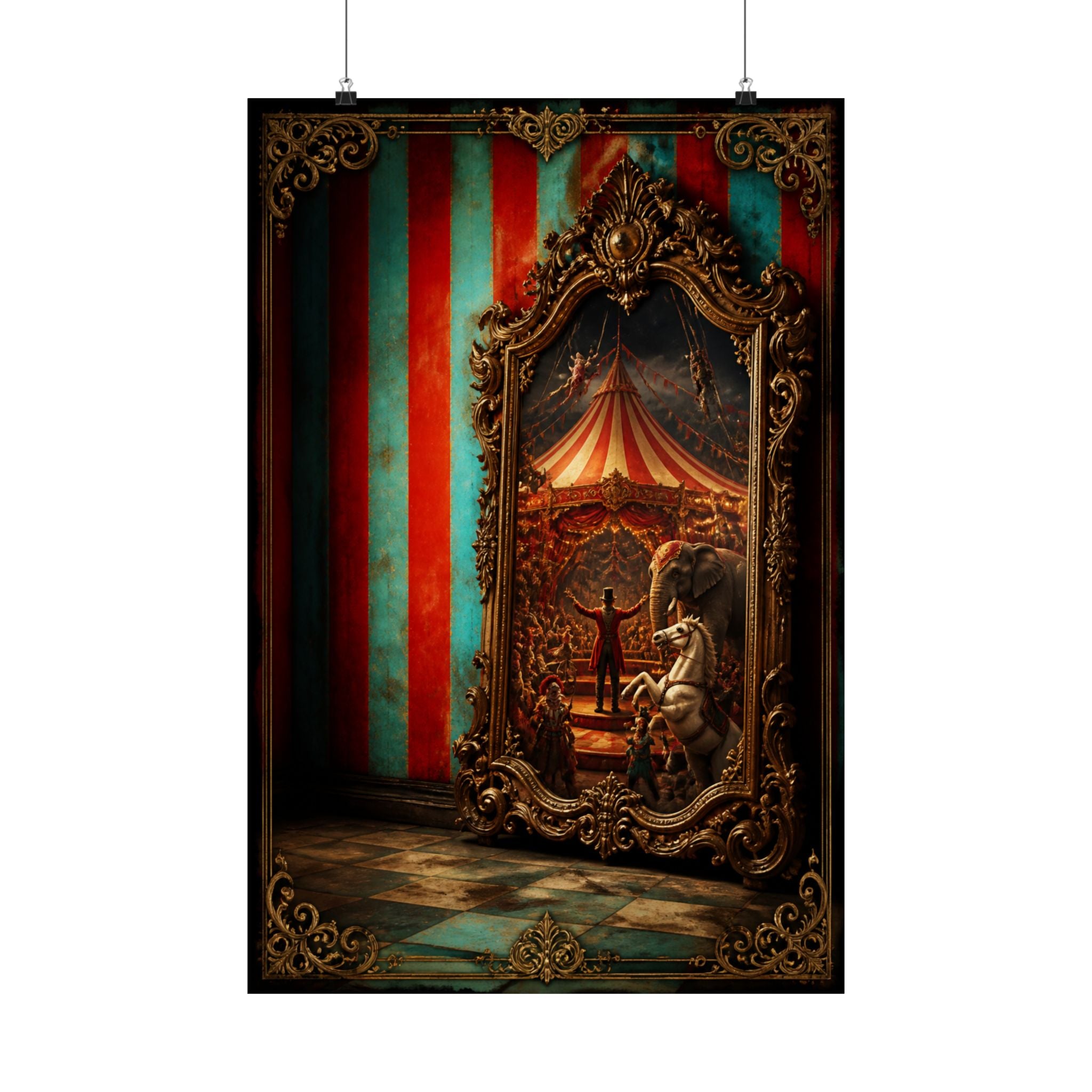 Vintage Mirror Circus Wall Art Poster 24×36 Baroque Studio Decor Maximalist Print
