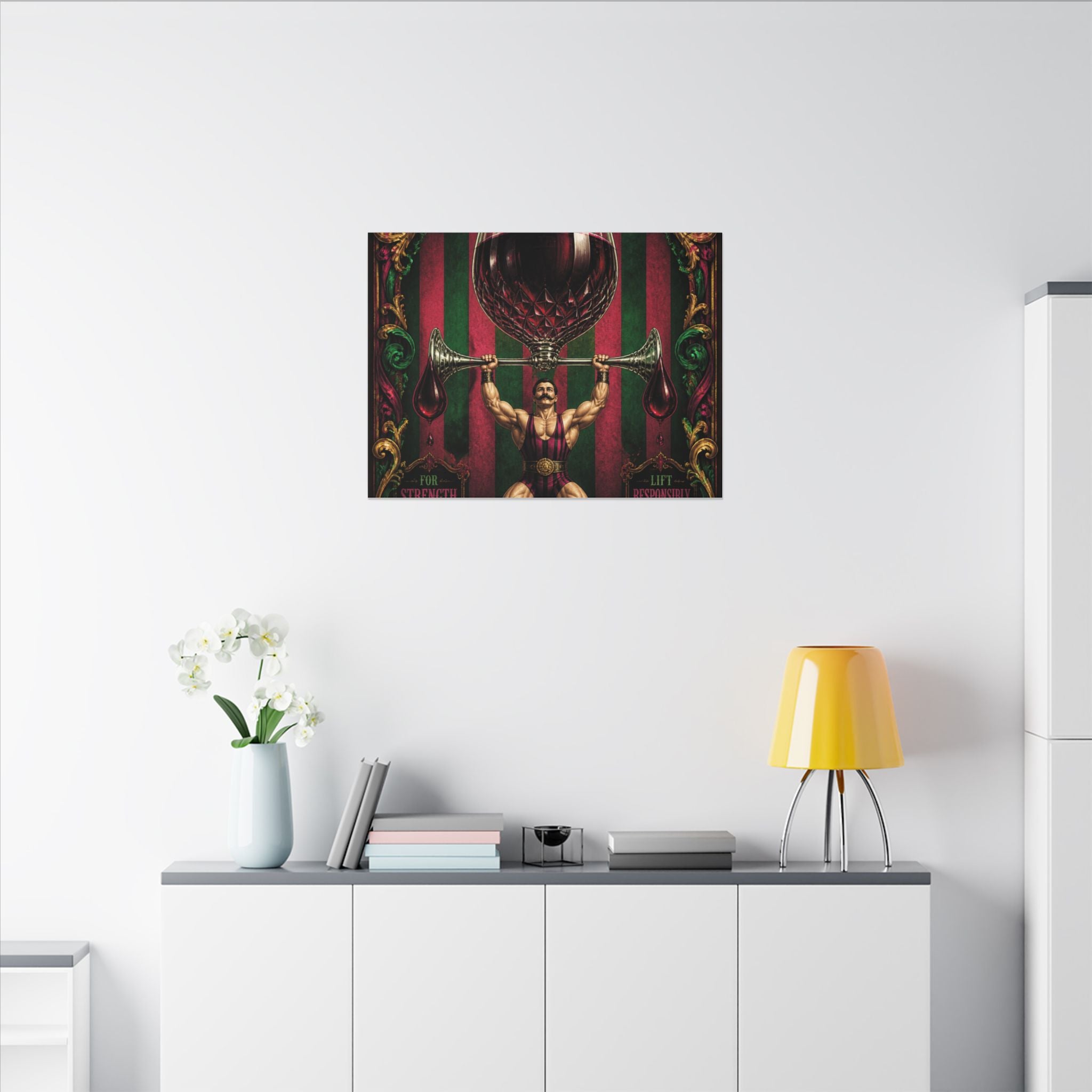 Wine Glass Strongman Wall Art Canvas 16×20 Baroque Home Office Decor Maximalist Print