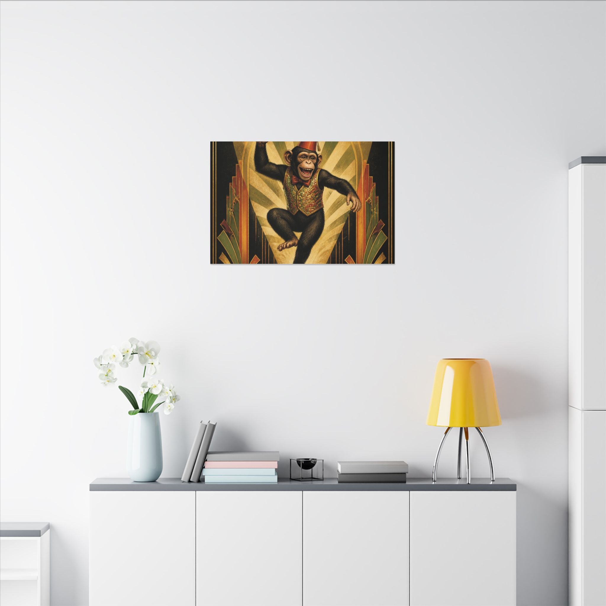 Dancing Monkey Wall Art Canvas 16×20 Art Deco Entryway Decor Maximalist Print