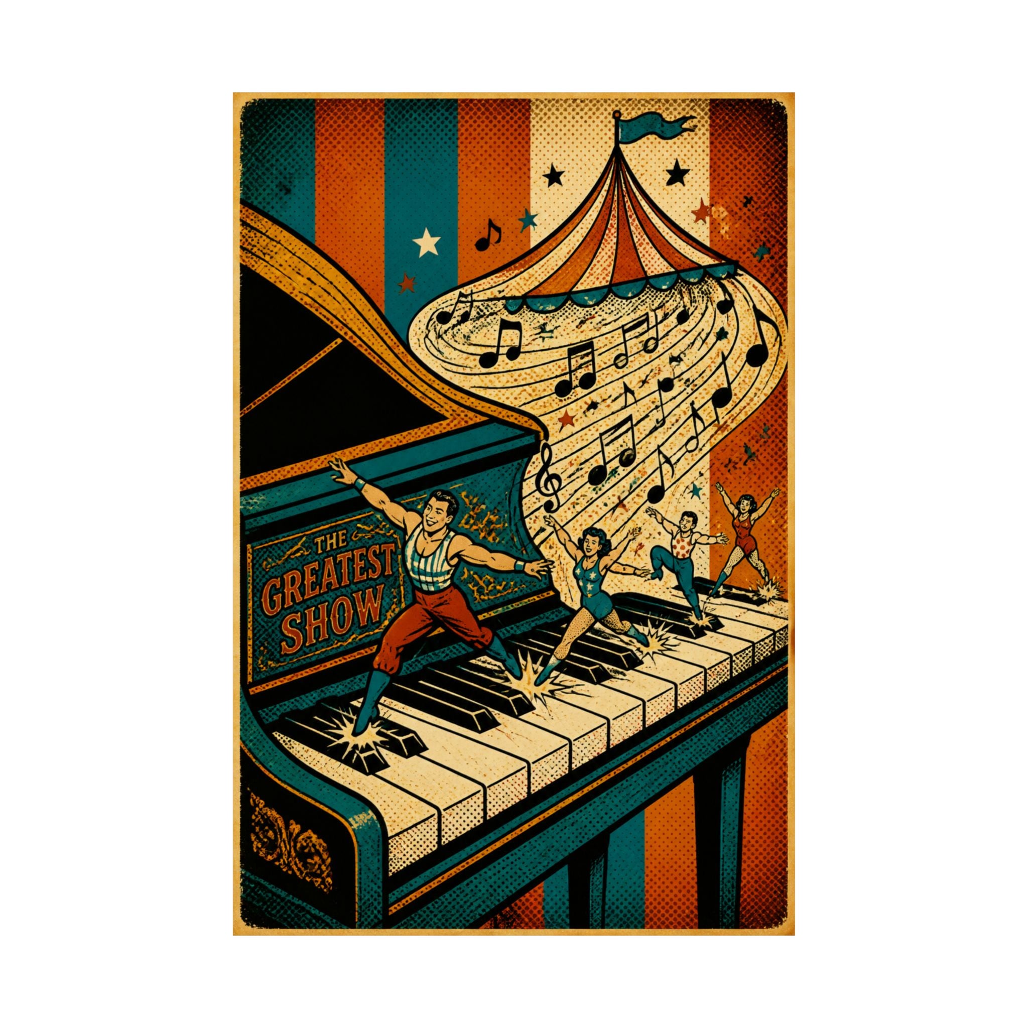 Grand Piano Acrobats Wall Art Poster 24×36 Pop Art Restaurant Decor Maximalist Print