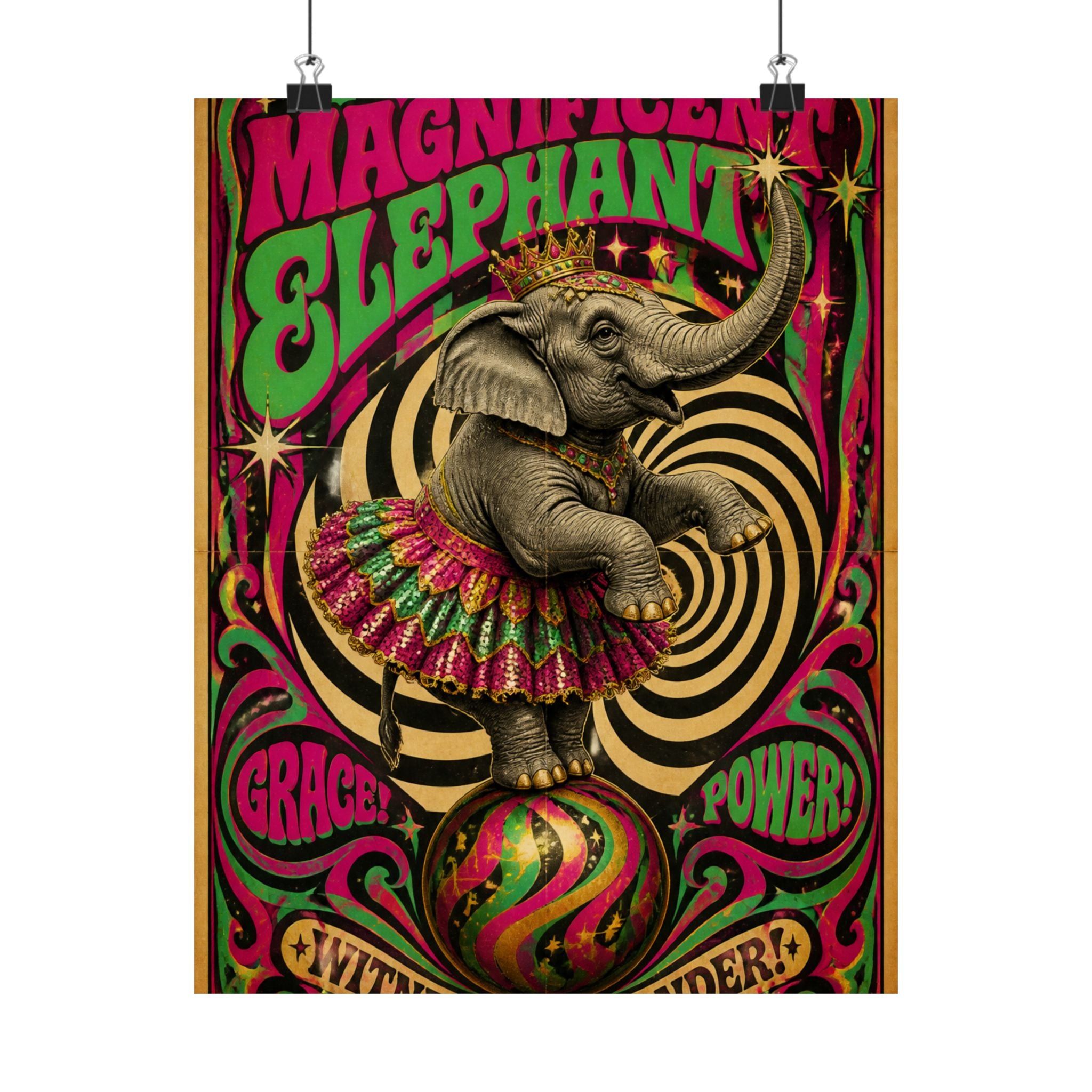 Elephant on Ball Wall Art Poster 18×24 Psychedelic Cafe Decor Maximalist Print