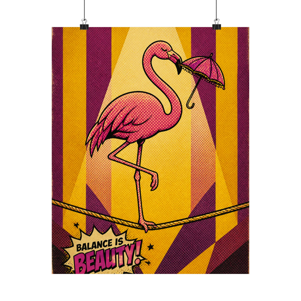 Flamingo Tightrope Wall Art Poster 24×36 Pop Art Restaurant Decor Maximalist Print