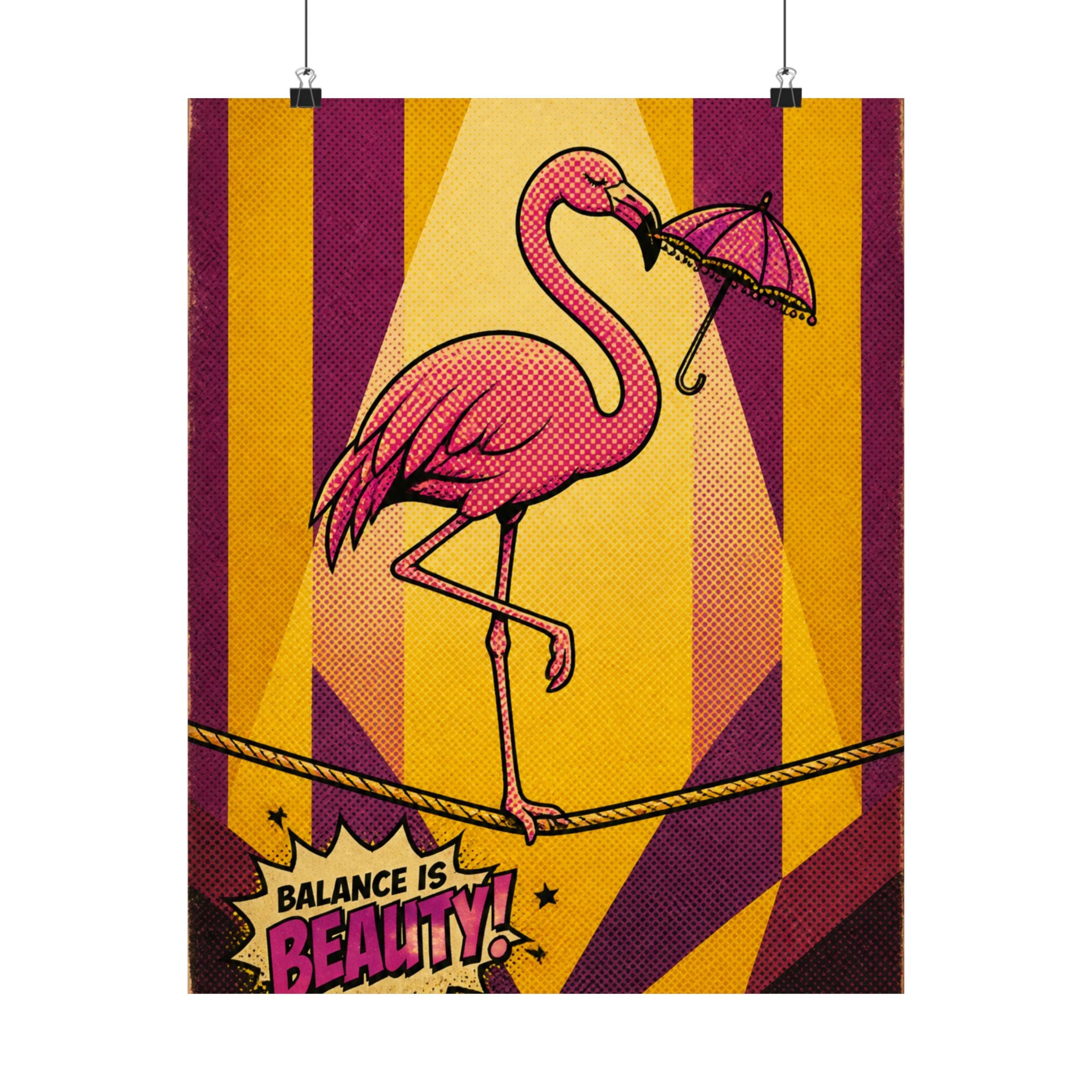 Flamingo Tightrope Wall Art Poster 24×36 Pop Art Restaurant Decor Maximalist Print