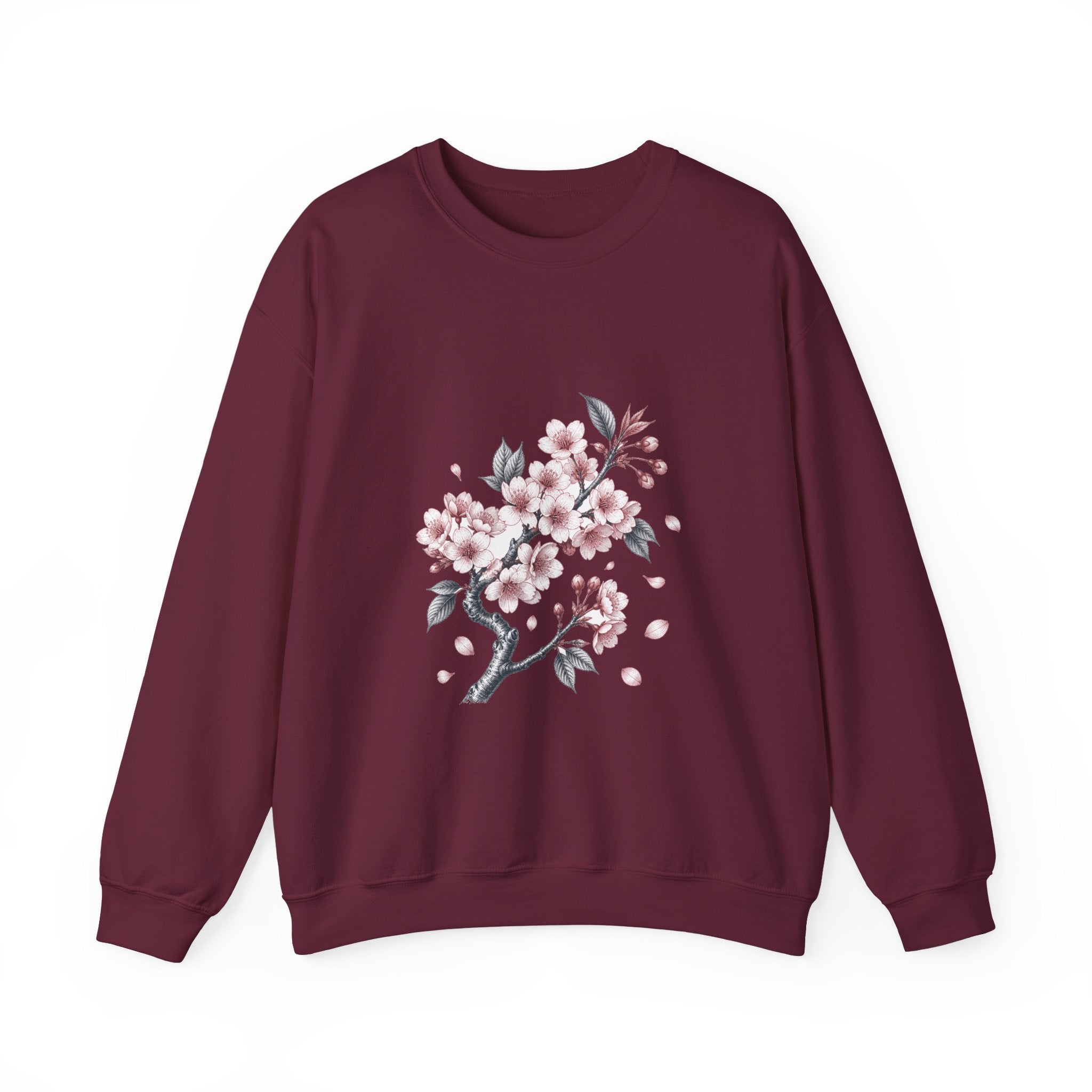 Matching Couple Sweatshirt - Cherry Blossom & Maple Leaf Matching Couple Crewneck Sweatshirt Vintage Art His Hers Wedding Gift - Design A
