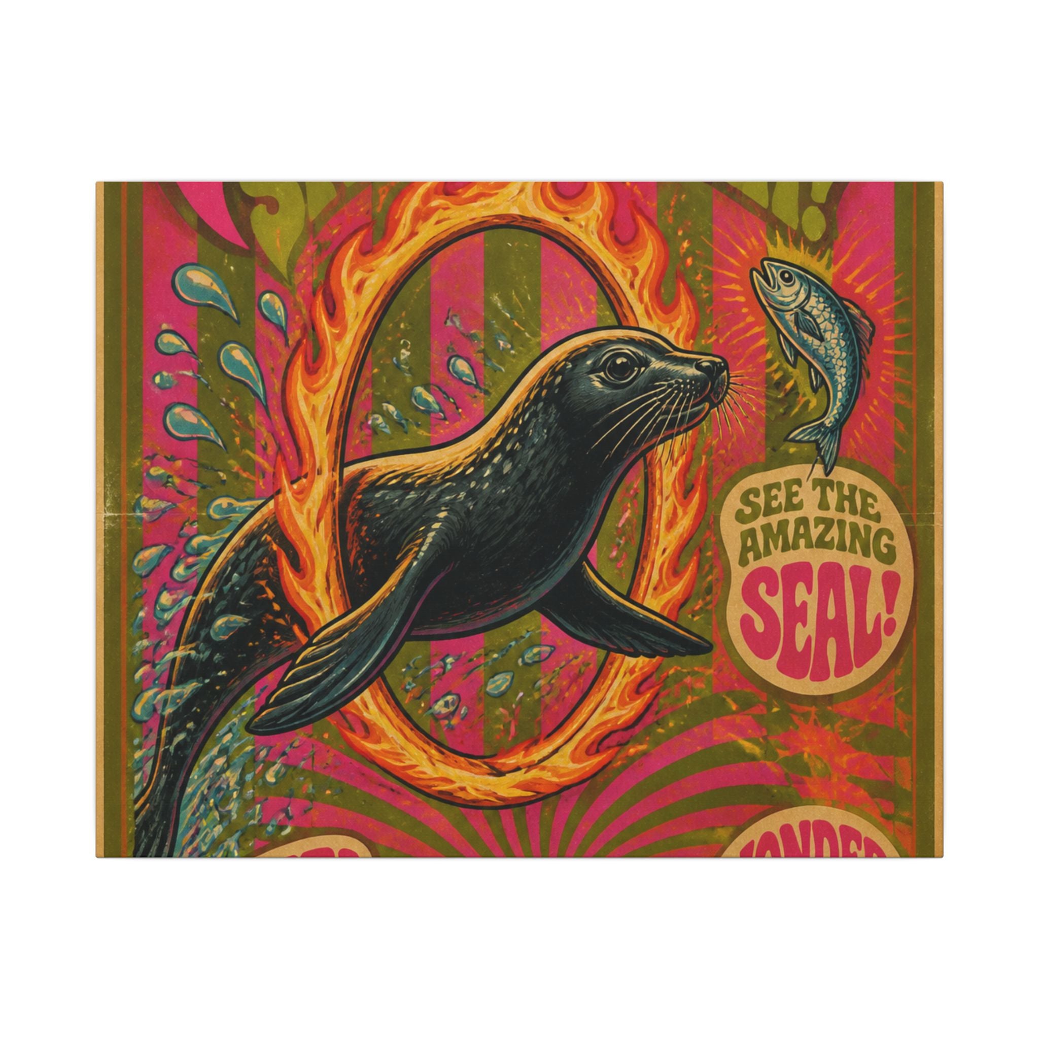 Seal Fire Hoop Wall Art Canvas 24×36 Psychedelic Dining Room Decor Maximalist Print