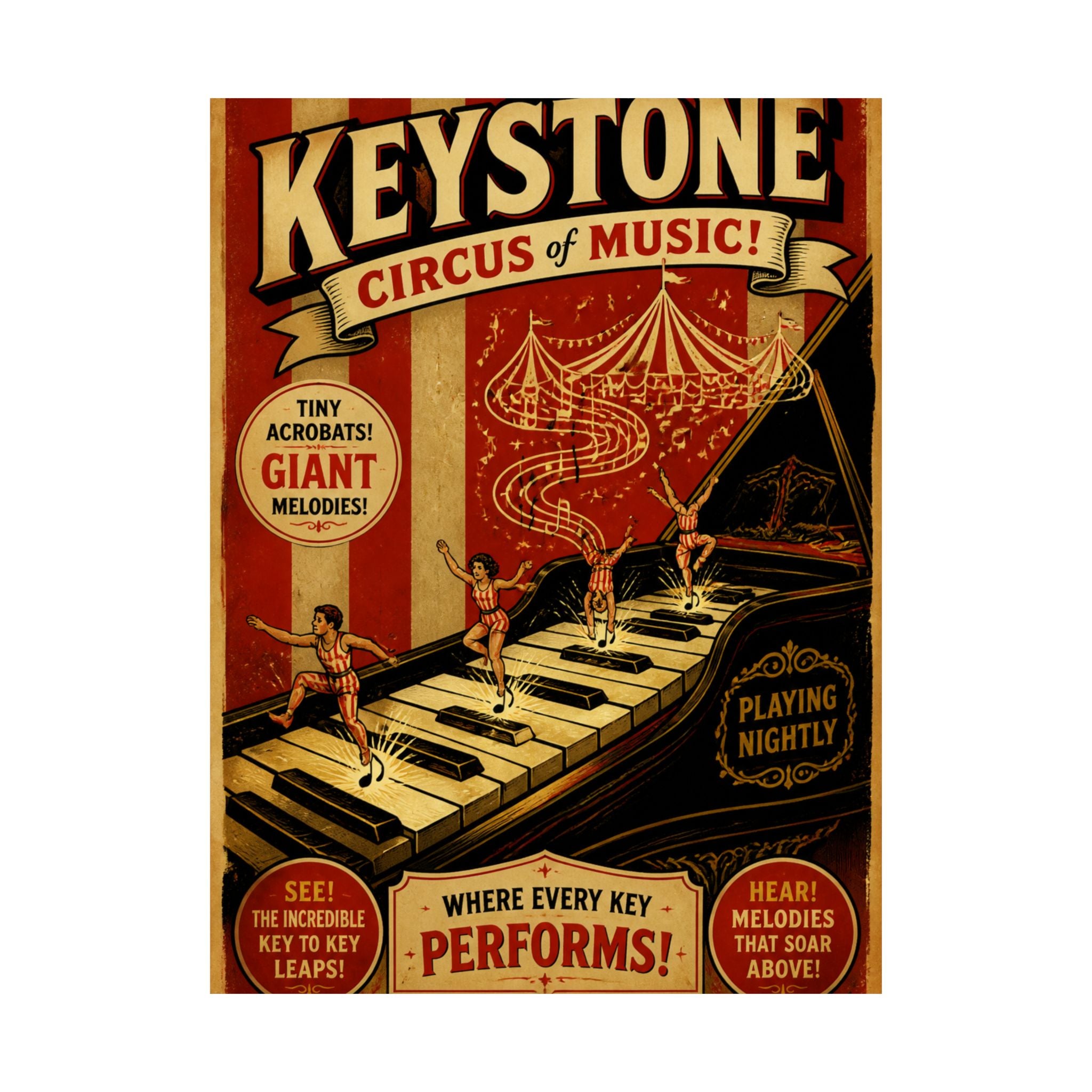Grand Piano Acrobats Wall Art Poster 24×36 Vintage Circus Bedroom Decor Maximalist Print